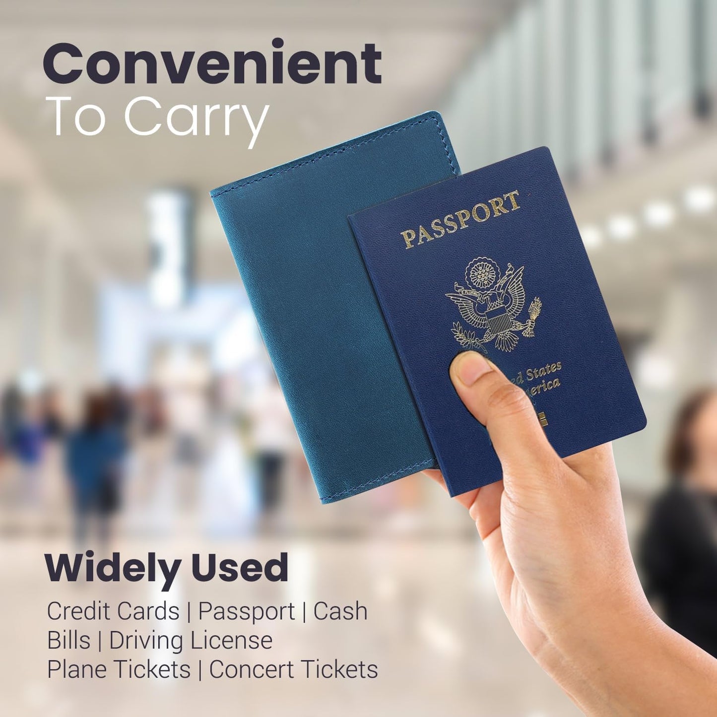 Leather Passport Holder with Travel Wallet, Genuine Leather Passport Cover- Passport Wallet, Leather Folding Wallet for Passports (Oval Cut, Blue)