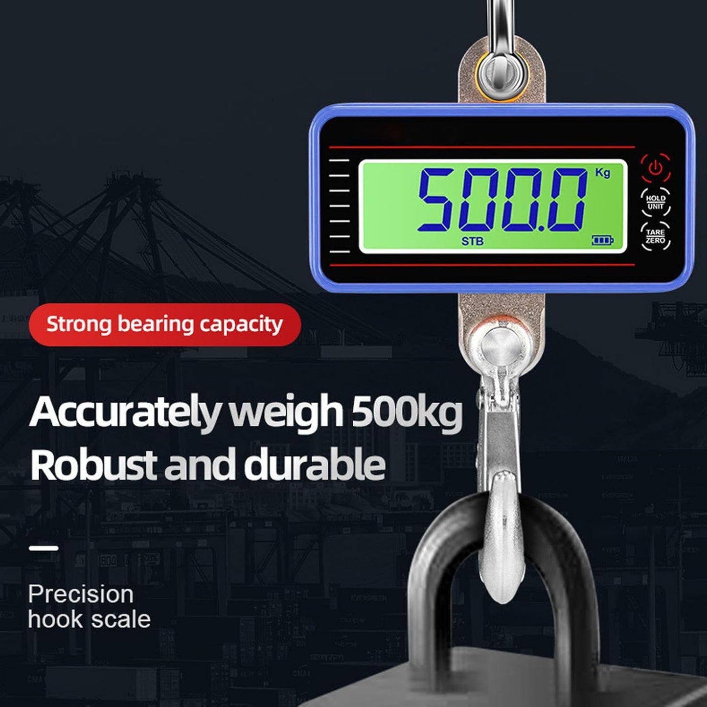 1000Kg Electronic Crane Scale, Aluminum Shell 20M Wireless Remote LED Display Thick Carabiner Scale for Fishing Luggage