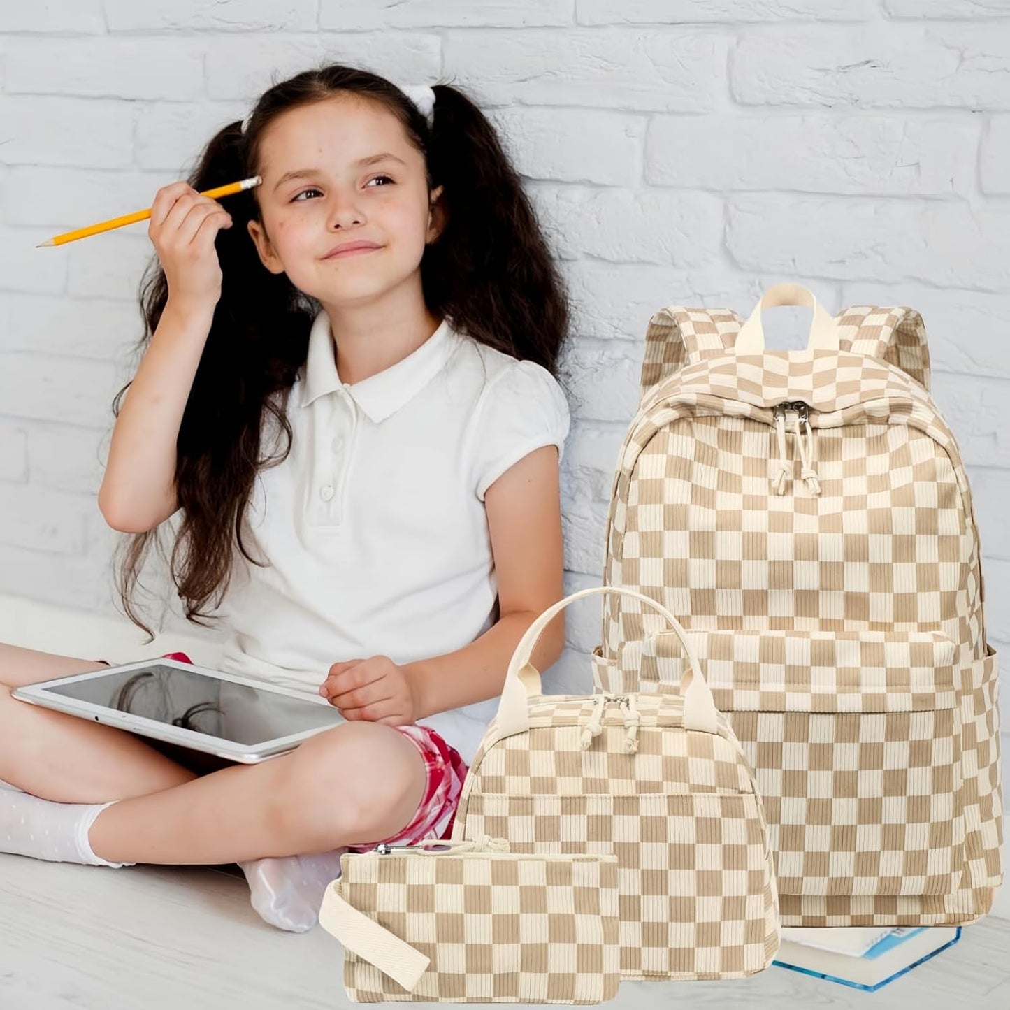 LEDAOU Backpack for Girls School Bag Kids Bookbag Teen Backpack Set Daypack with Lunch Bag and Pencil Case