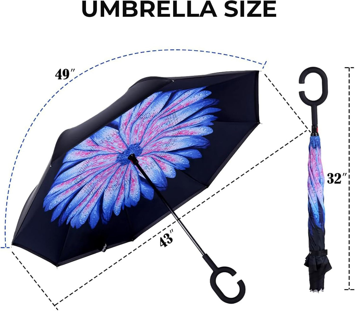 LLanxiry Windproof Inverted Umbrella, Large Reverse Umbrellas for Rain with C-shaped Handle Big Upside Down Inside Out Umbrella for Women & Men