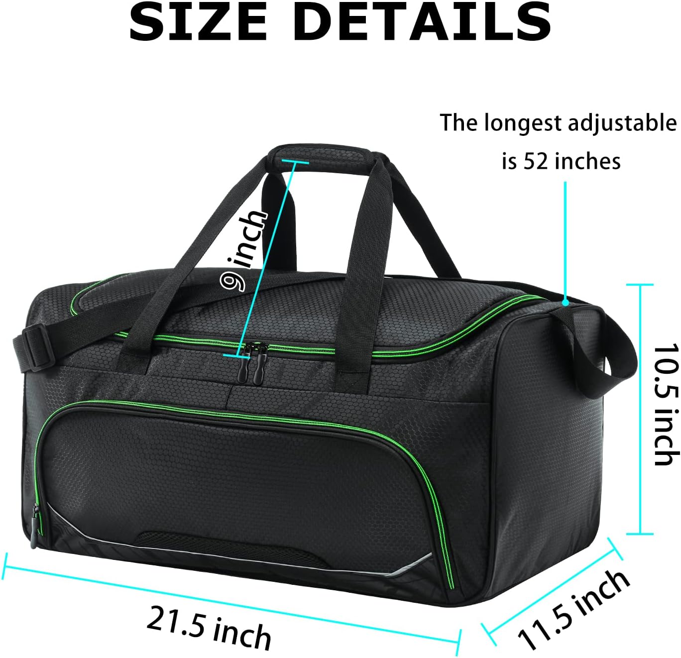 Mens Gym Bag 21 inch Large Overnight Weekender Duffle Bag for Travel Sport-Green/Black