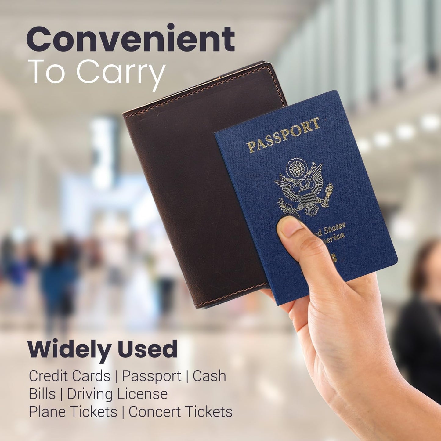 Leather Passport Holder with Travel Wallet, Genuine Leather Passport Cover- Passport Wallet, Leather Folding Wallet for Passports (Oval Cut, Dark Brown)