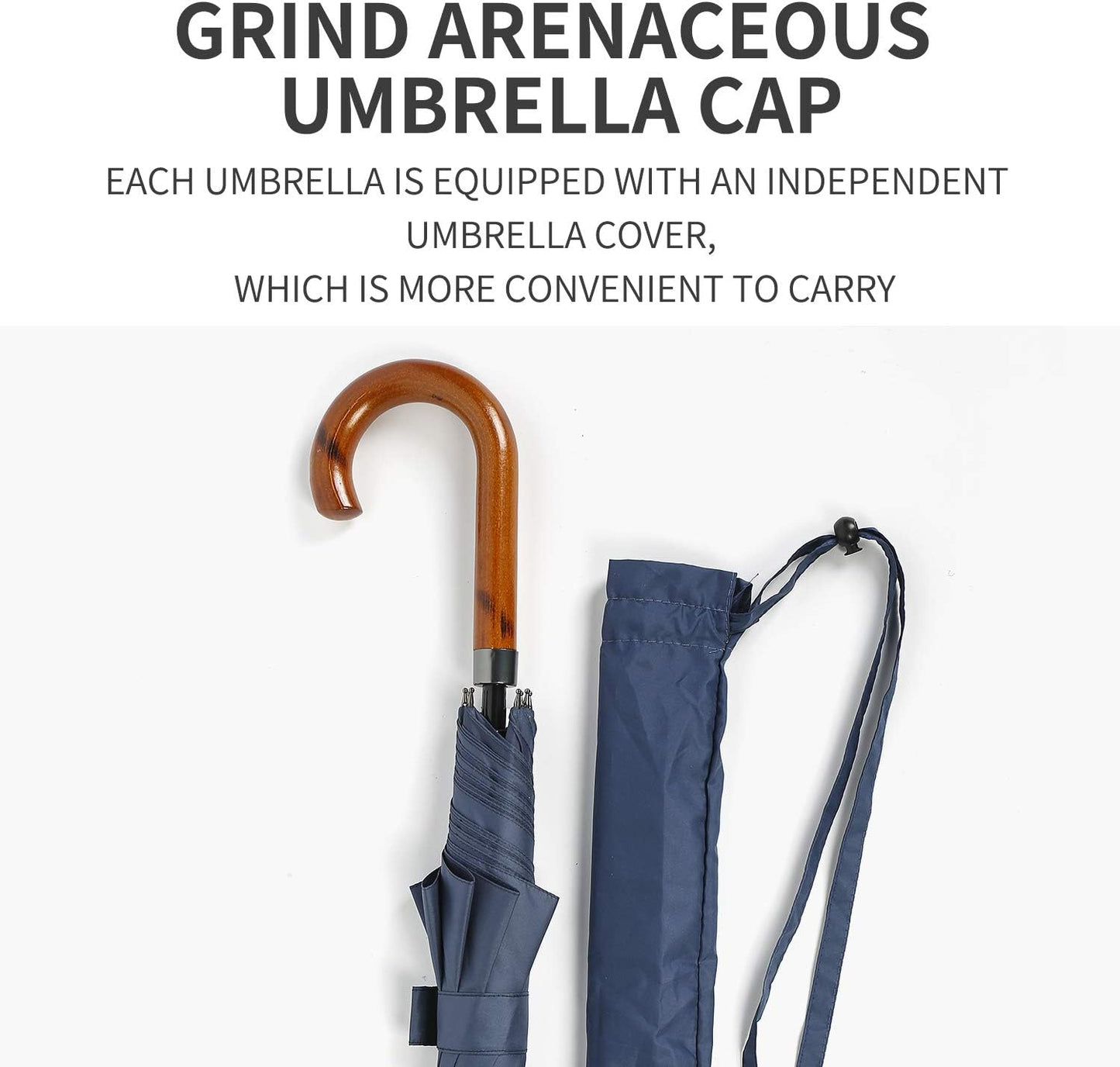 TIME LOVER Stick Umbrella Oversize Windproof Umbrella Wooden Hook Handle J Stick Automatic Open Fast Drying Umbrella for Men Women(Navy)