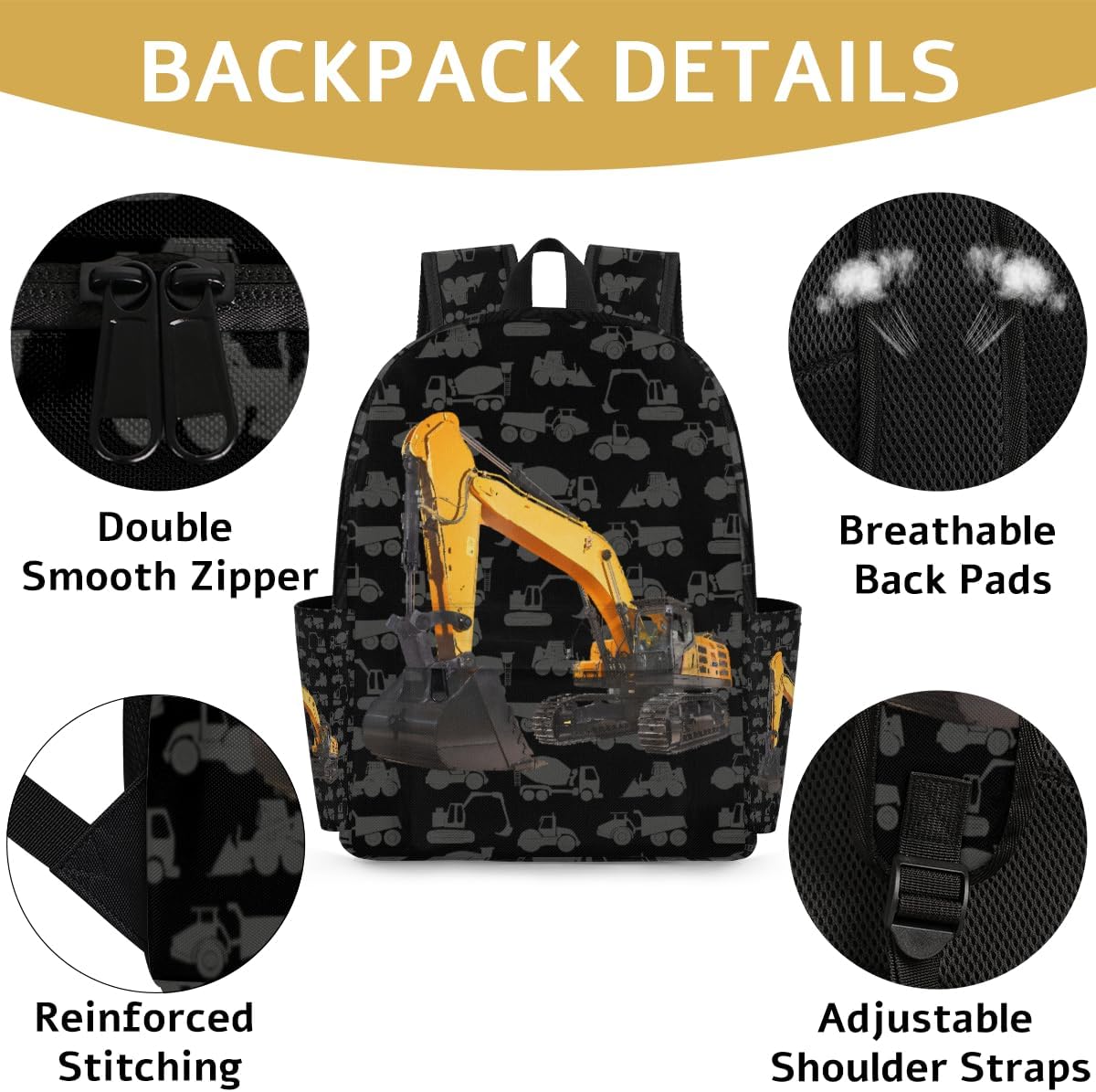 Excavator Truck Kids Backpack for Boys Girls Cool Car Preschool Toddler Backpack Kindergarten Nursery Bookbag Travel Children Lightweight School Bag