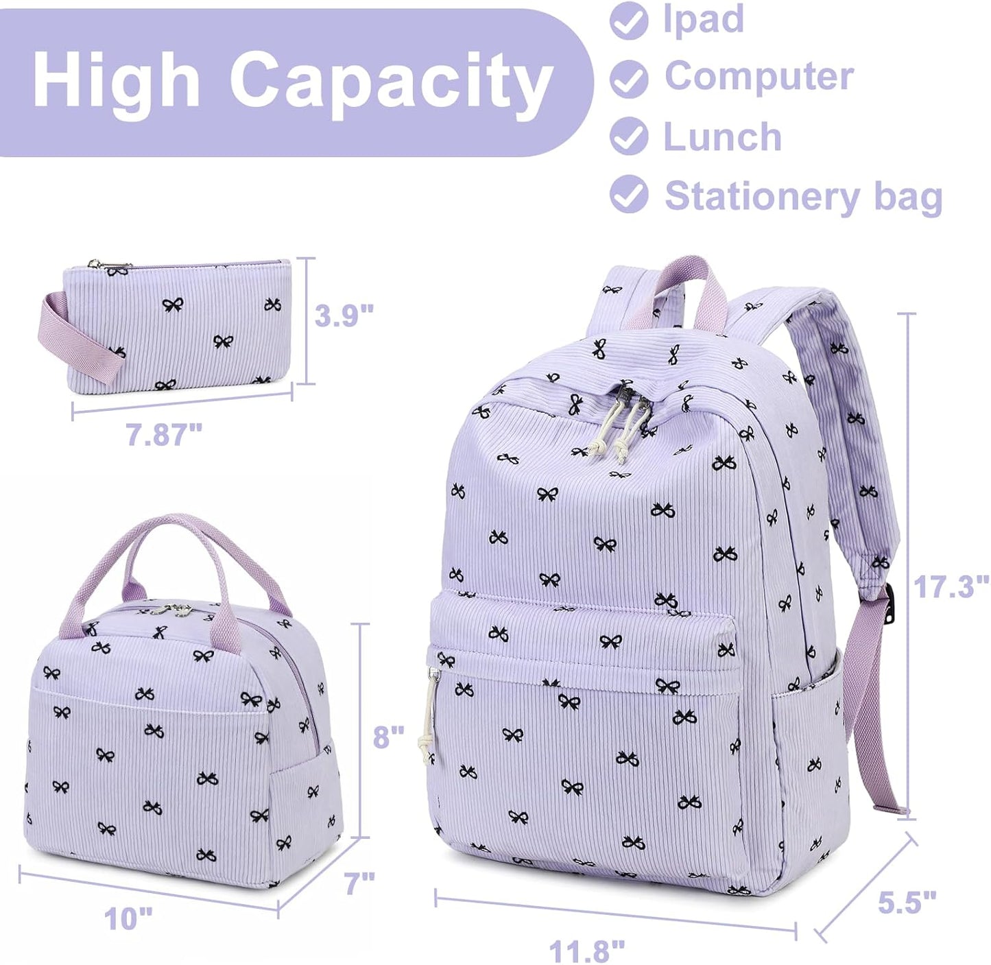 LEDAOU Backpack for Girls School Bag Kids Bookbag Teen Backpack Set Daypack with Lunch Bag and Pencil Case