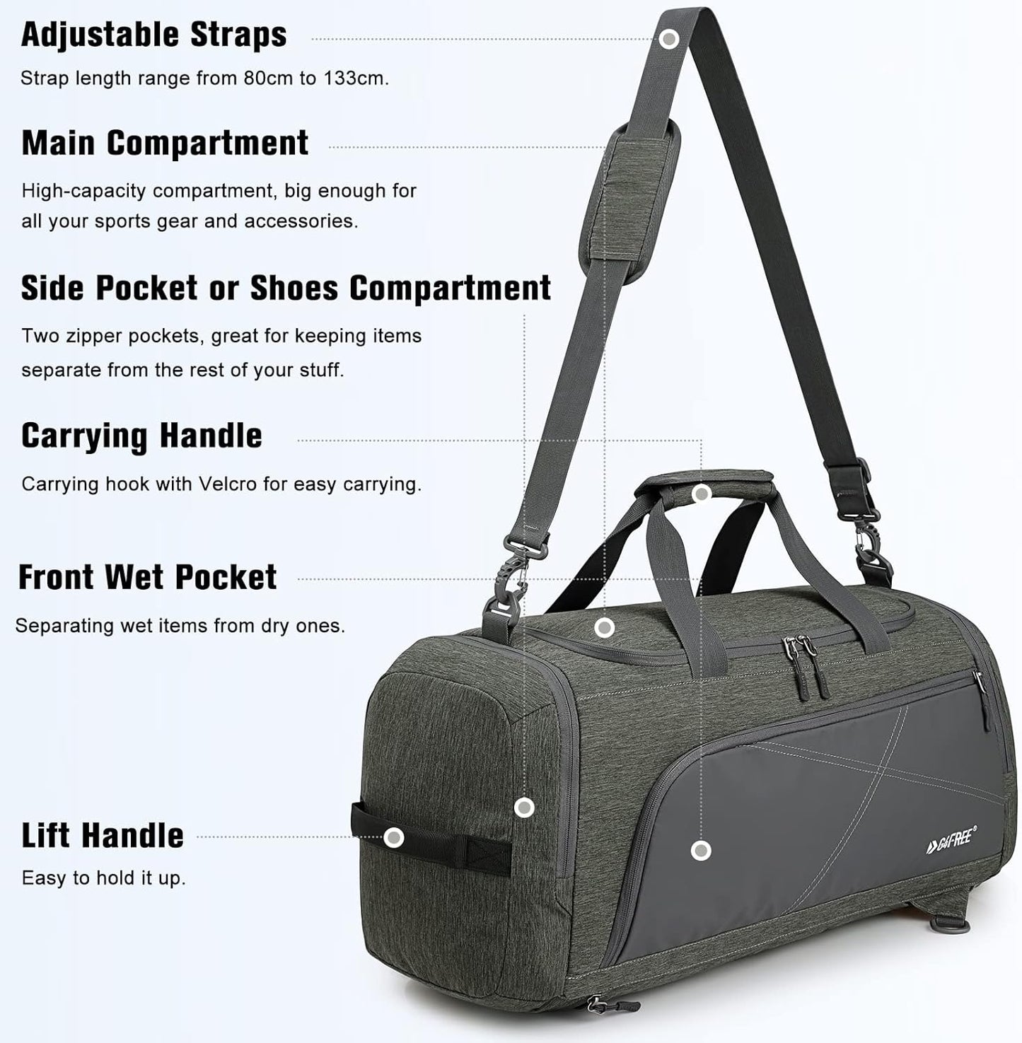 G4Free 45L/60L 3-Way Duffle Backpack Gym Bag with Wet Pocket & Shoes Compartment Sports Travel Weekender Overnight Duffel Bag