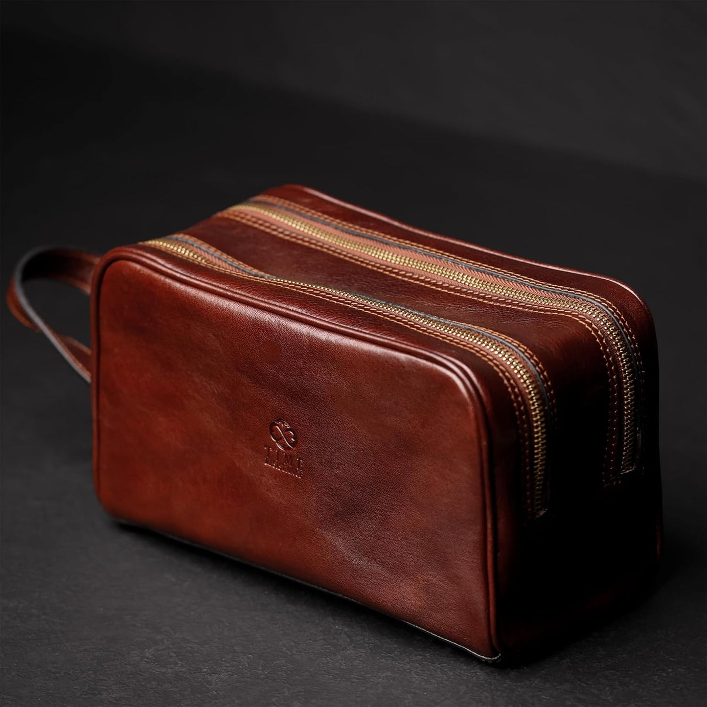 Time Resistance Leather Cosmetic Bag Toiletry Italian Classy Dopp Kit
