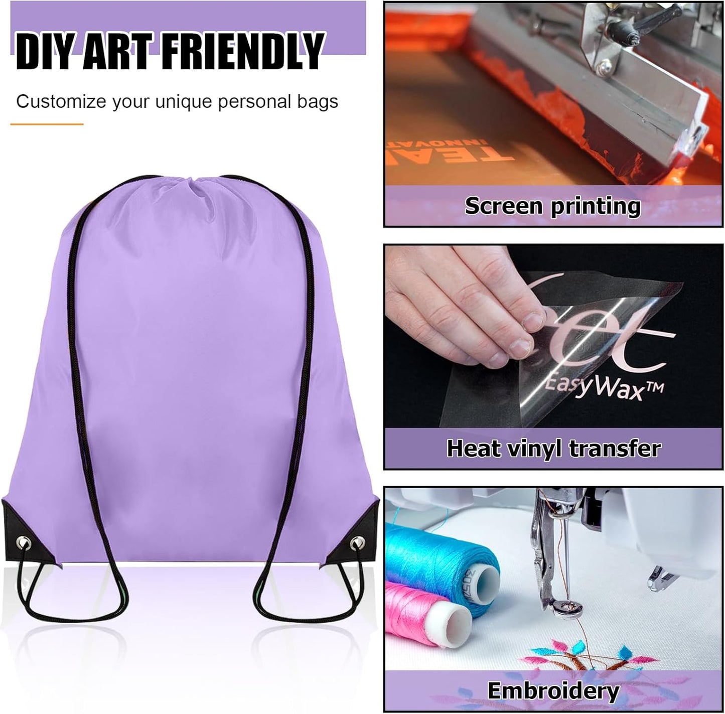 100 Pieces Drawstring Backpack Bulk Cinch Sackpack Ployster Drawstring Bags for Gym Party Trip(Lavender)