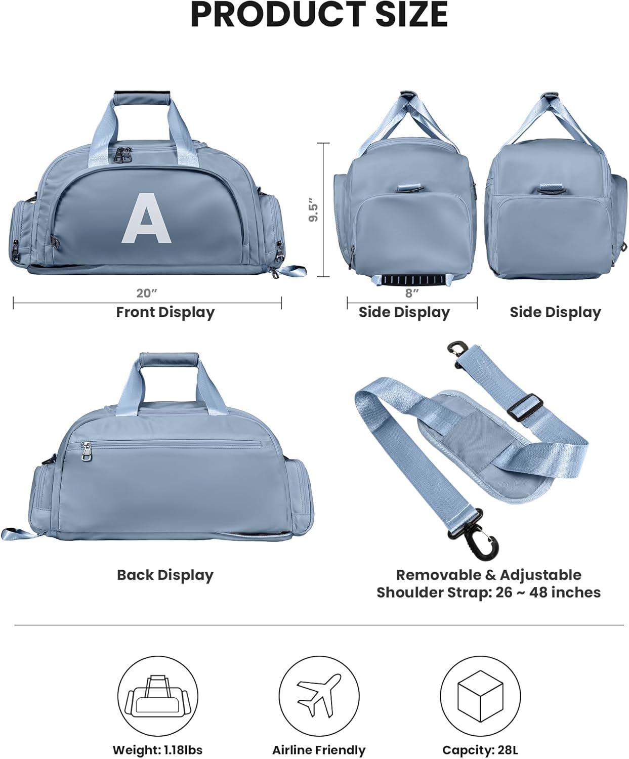 10 11 12 13 Year Olds Daughter Birthday Gifts, Initial Gym Bags with Shoe Compartment, Dance Bag for Girls, Monogram Kid Overnight Bags, Trendy Stuff -Gifts for Teenage (Letter G)