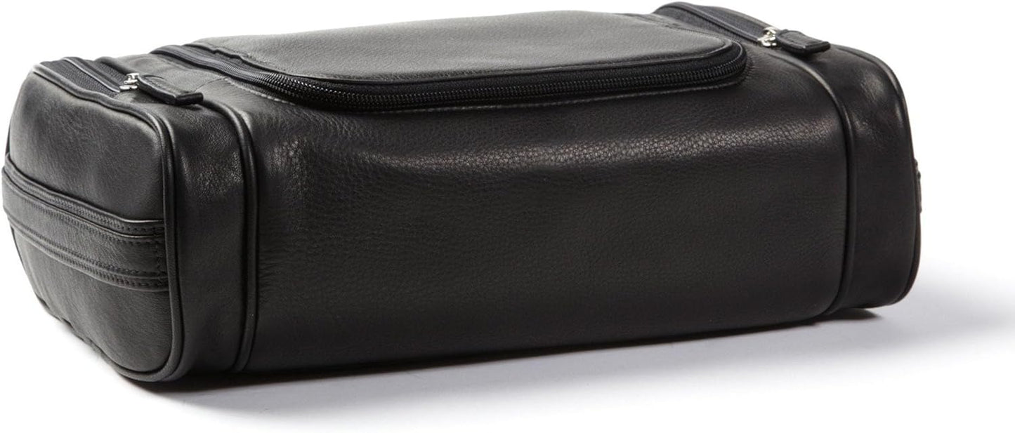 Leatherology Black Onyx Hanging Toiletry Kit – Full Grain Leather Travel Organizer with Hanger and Multiple Storage Compartments