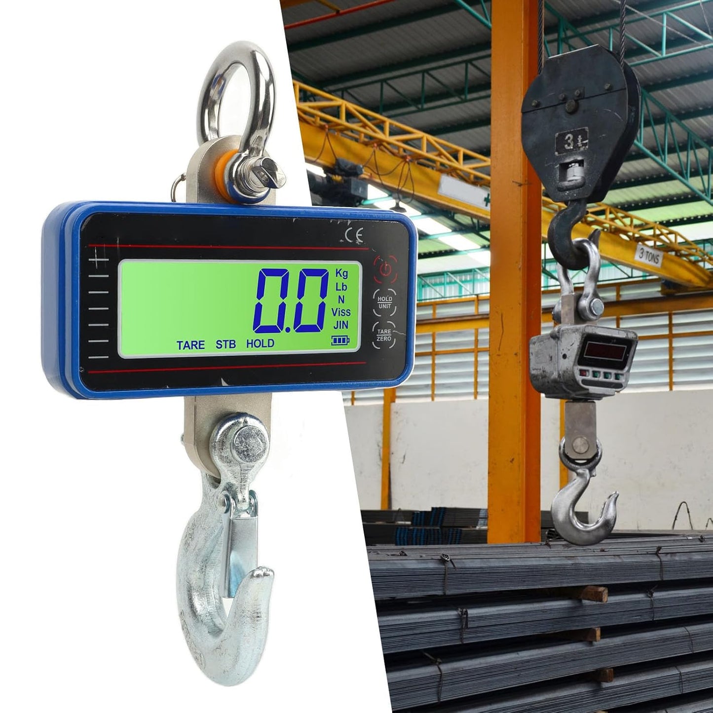 1000Kg Electronic Crane Scale, Aluminum Shell 20M Wireless Remote LED Display Thick Carabiner Scale for Fishing Luggage