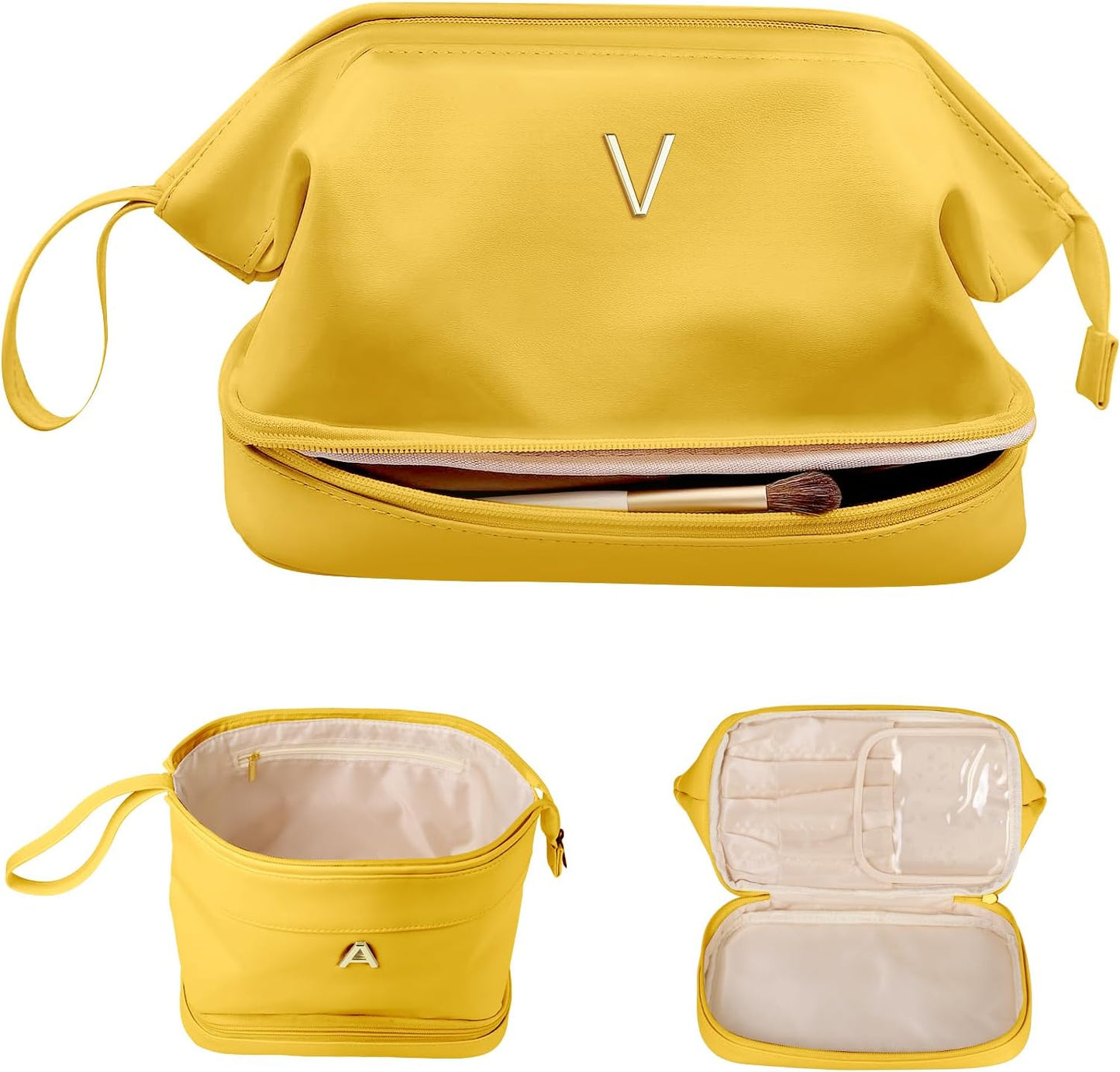 Engagement Gifts for Women, Initial Makeup Bag, Travel Gifts, Personalized Bags, Waterproof Double Layer Cosmetic Bag, PU Leather Makeup Bags Letter Travel Toiletry Bag, Friend Gifts