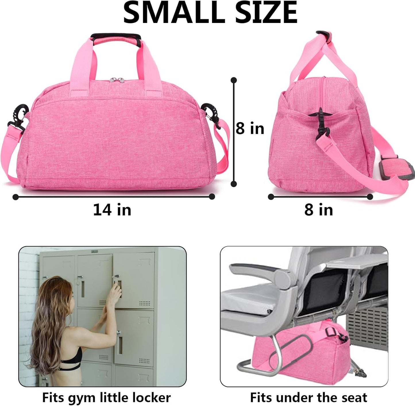 14 inch Small Gym Bag for Women & Men, Mini Duffel Bag for Travel Sports Lightweight Carry On Bag (Rose)
