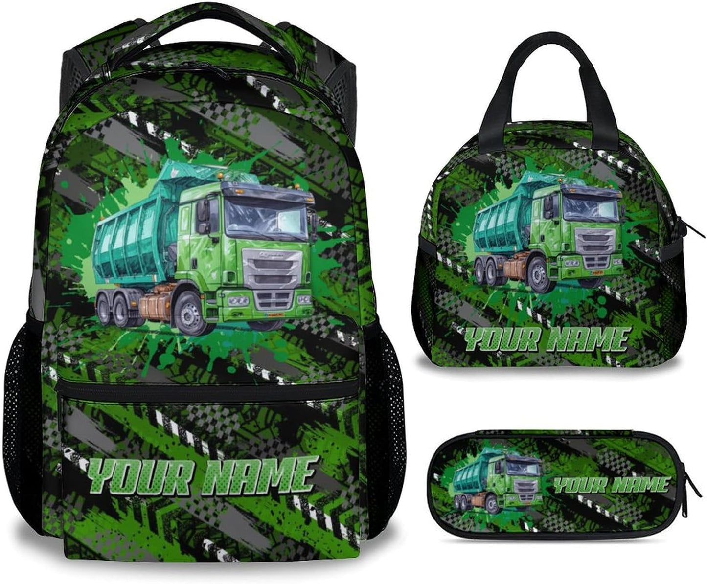 Mercuryelf Boys Backpack with Lunch Box - 17 Inch Garbage Truck Backpacks Set for School - Personalized Cool Bookbag with Lunch Bag and Pencil