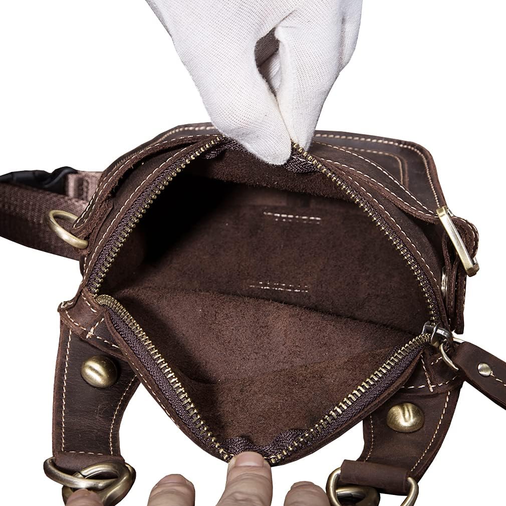 Leather Waist Pack Drop Leg Bag for Men Women Belt Bumbag Multi-Purpose Motorcycle Bike Outdoor Sports Tactical Cycling Riding Hiking Camping Pouch