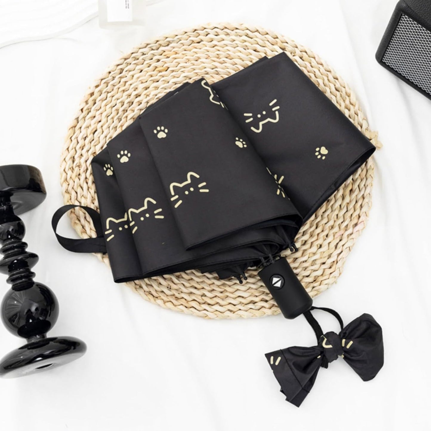 Compact Cat Umbrella - Automatic Folding, Dual-Use Rain and Sun Protection, Black Coating Anti-UV, Windproof, Lightweight, Portable Travel Companion for Men and Women