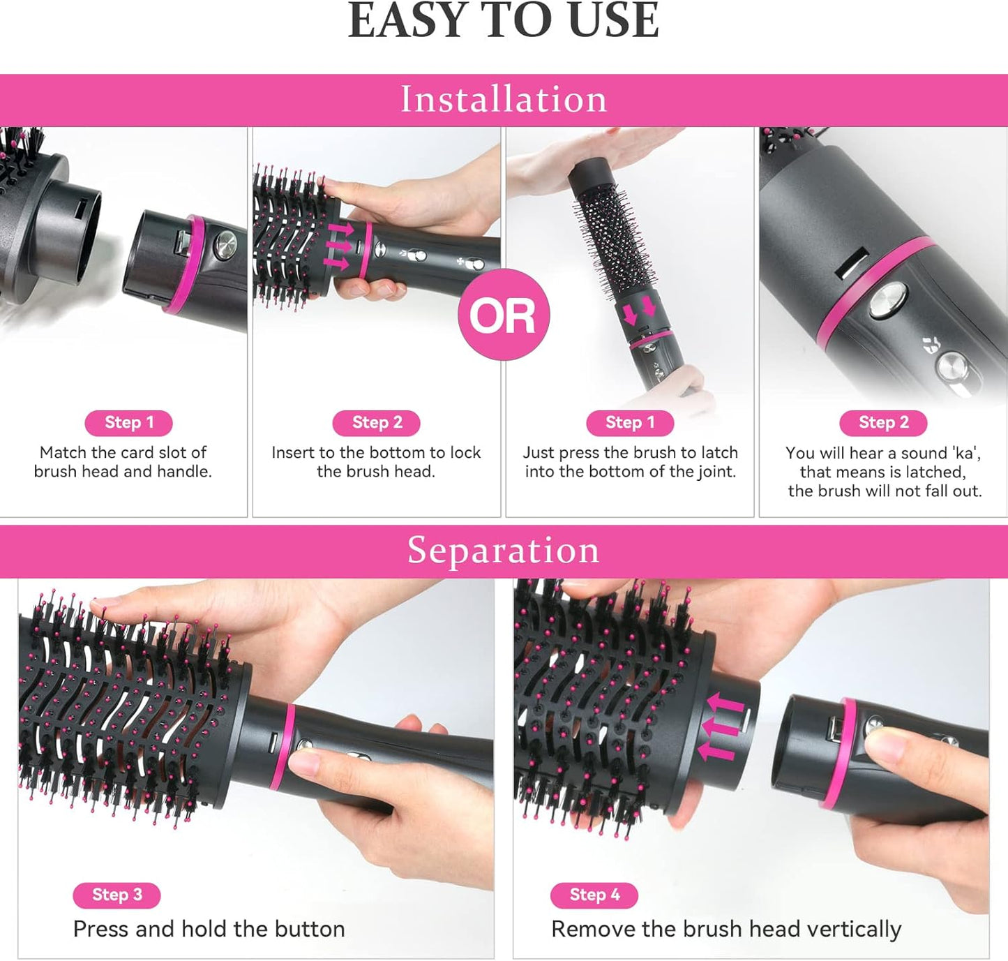 Hair Dryer Brush, 4 in 1 One Step Professional Hot Air Brush for Curling Drying Straightening Combing, [Ceramic Coating][Negative Ion] Volumizing Blow Dryer Brush