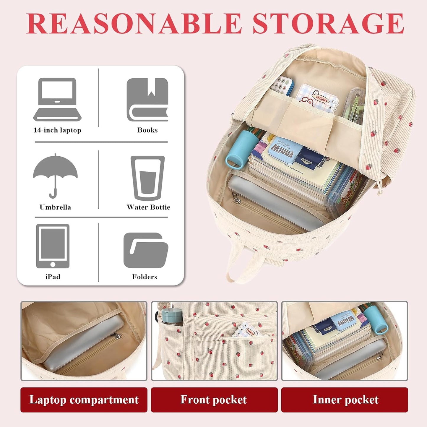 LEDAOU School Backpack Teen Girls Lightweight Bookbag Elementary Middle School Backpacks College Laptop Bag Travel Daypack