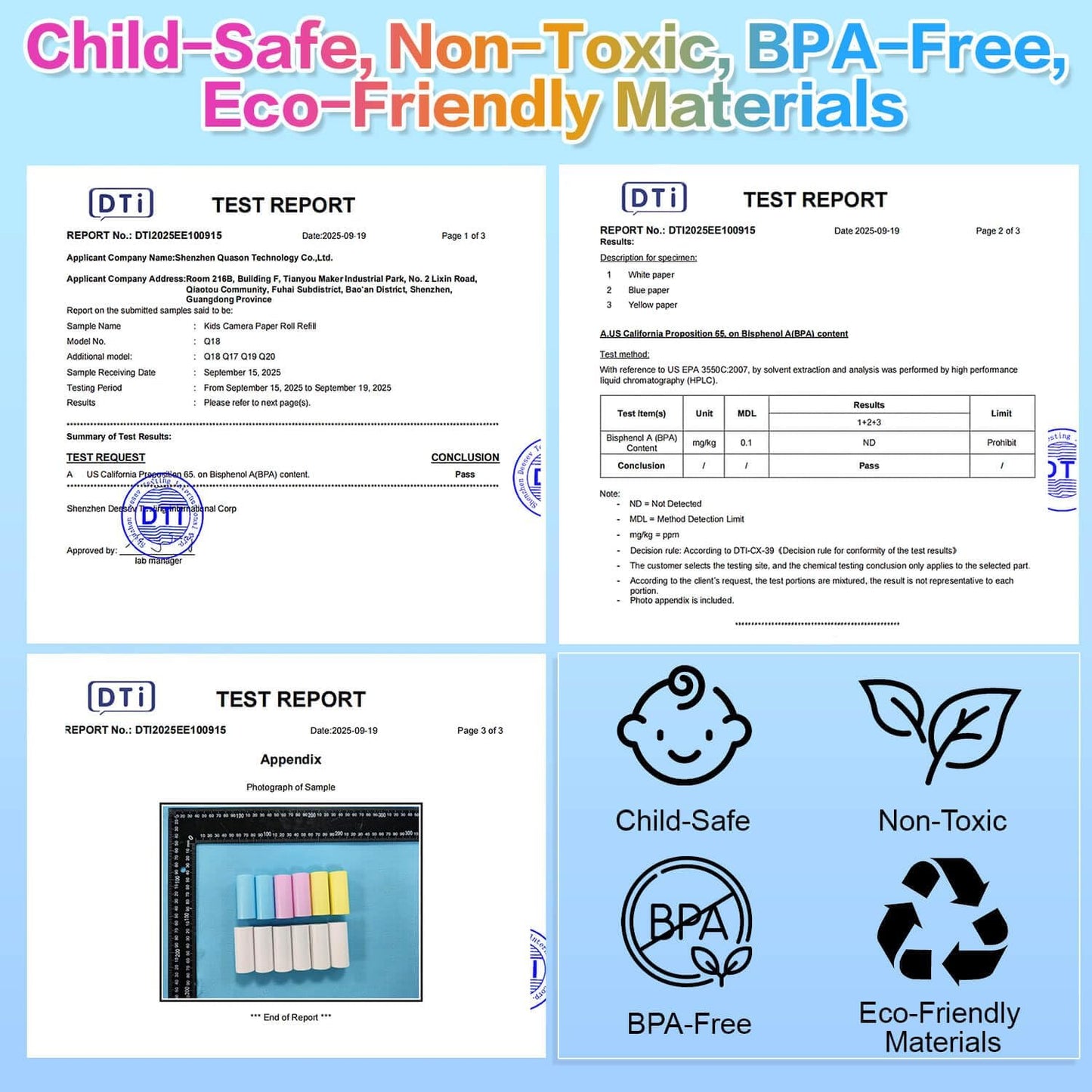 18 Rolls Kids Camera Paper Roll Refill Compatible with Most Instant Print Cameras for Kids BPA Free（2.24"x0.98" ）