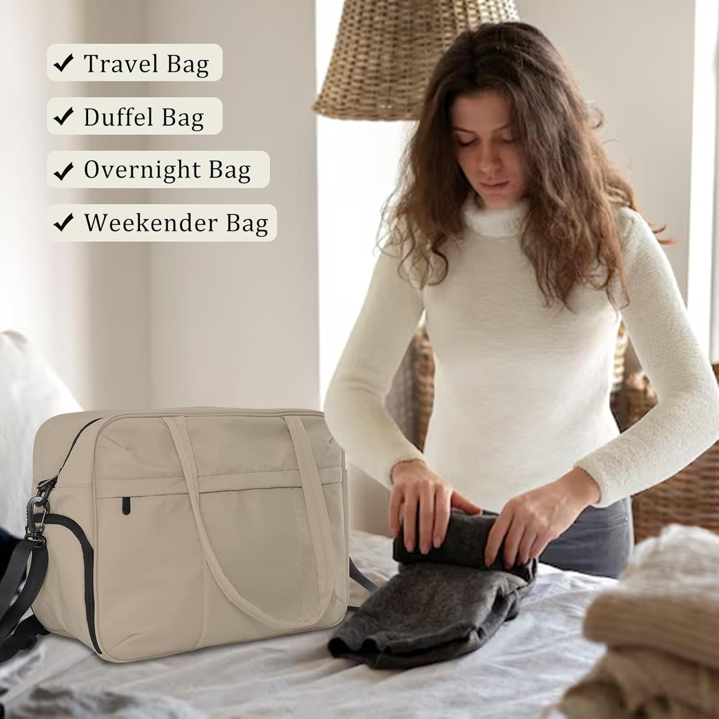 U+U Gym Bag for Women, Duffle Bag with Shoe Compartment Travel Carry on Weekender Bag, Personal Item Travel Bag for Overnight, Water Resistant