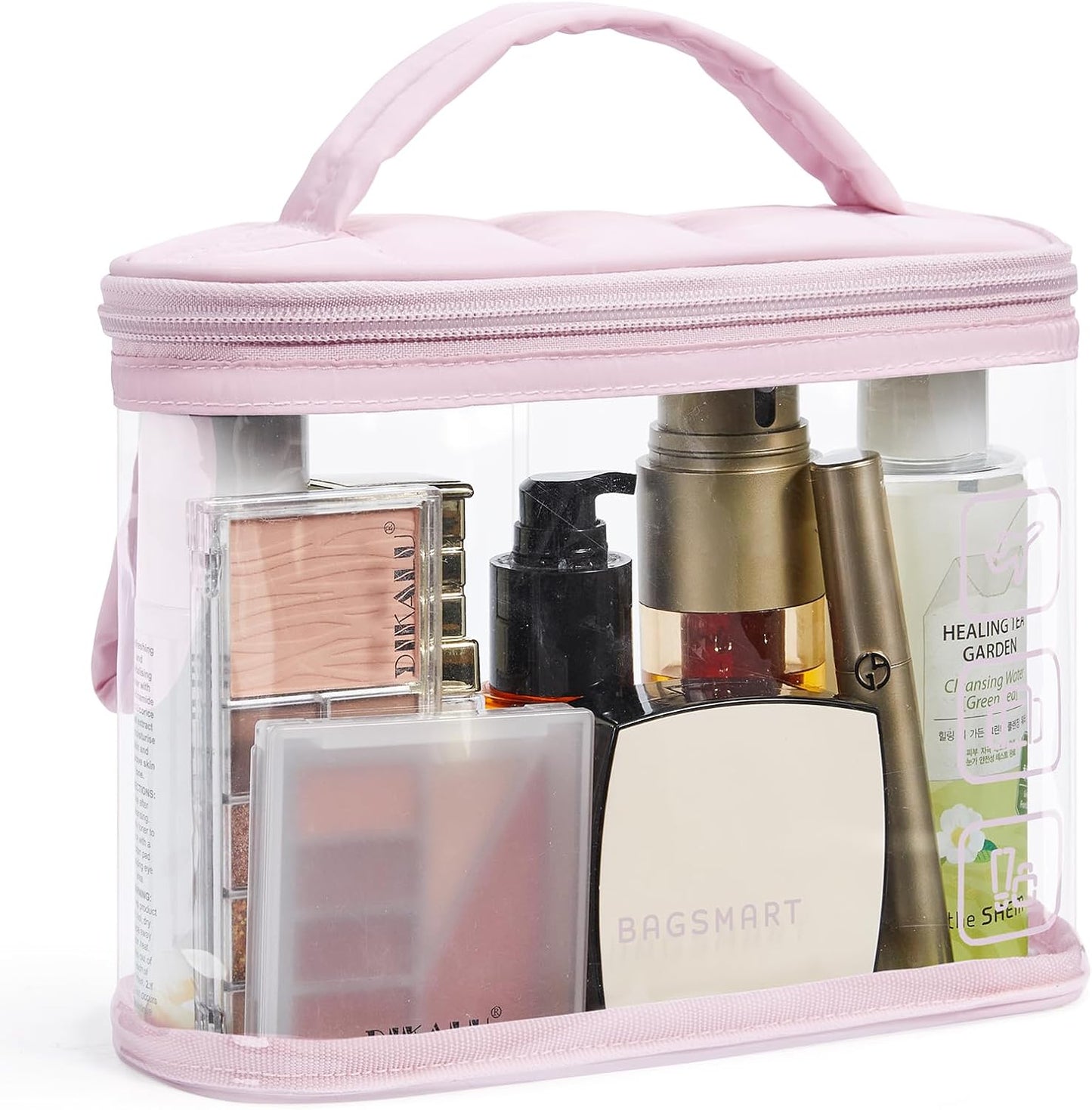 BAGSMART TSA Approved Toiletry Bag, Clear Makeup Cosmetic Bag Organizer, Quart Size Travel Bag for Toiletries, Carry-on Travel Accessories Essentials, 1 Pack-Pink