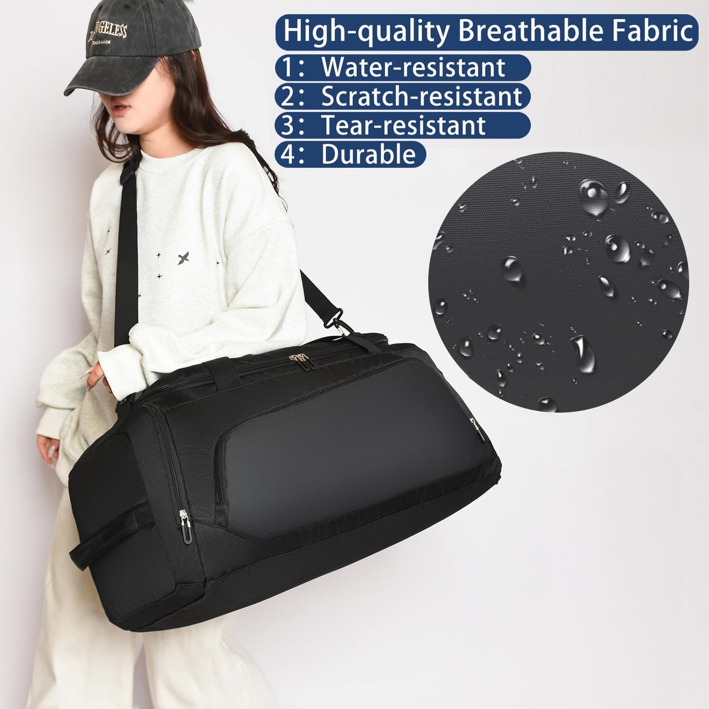 Waterproof Gym Bag with Shoe & Wet Compartment for Men/Women,Sports Duffle Bags for Workout/Fitness/Travel(Black,24.4"x12.6"x11.8")