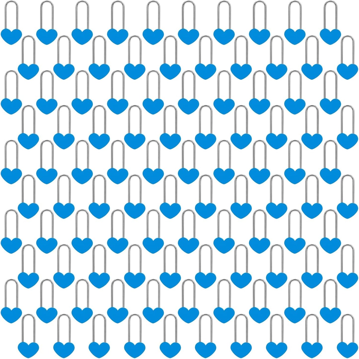 100PCS 3.5" 50mm Love Lock Heart Padlock,Blue Single Heart Wish Lock for Lovers Wedding,Valentines,Anniversary,Travel(NO Key)