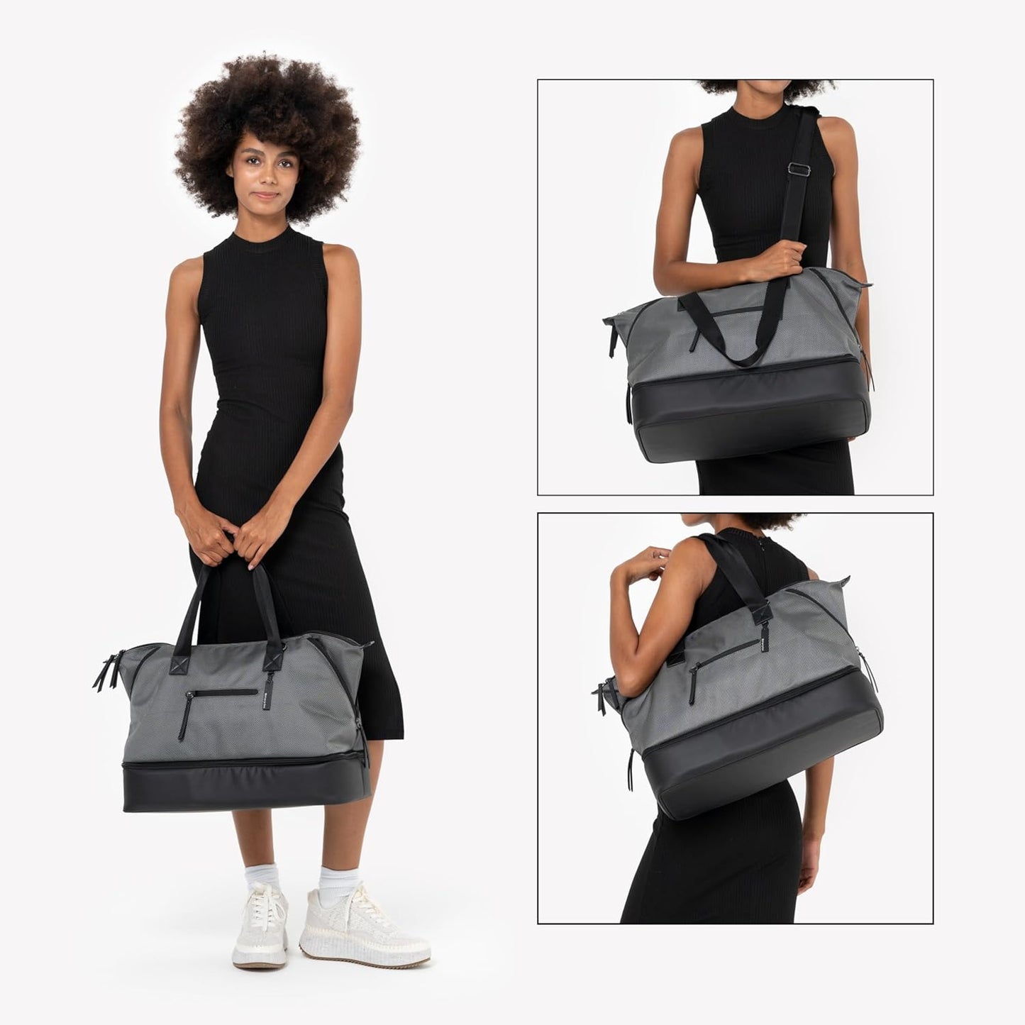 Sherpani Boston, Anti-Theft Weekender Bags,Travel Duffel Bag for Women, Carry On Tote Bag with Removable Shoe Bottom Compartment, Metal Hardware