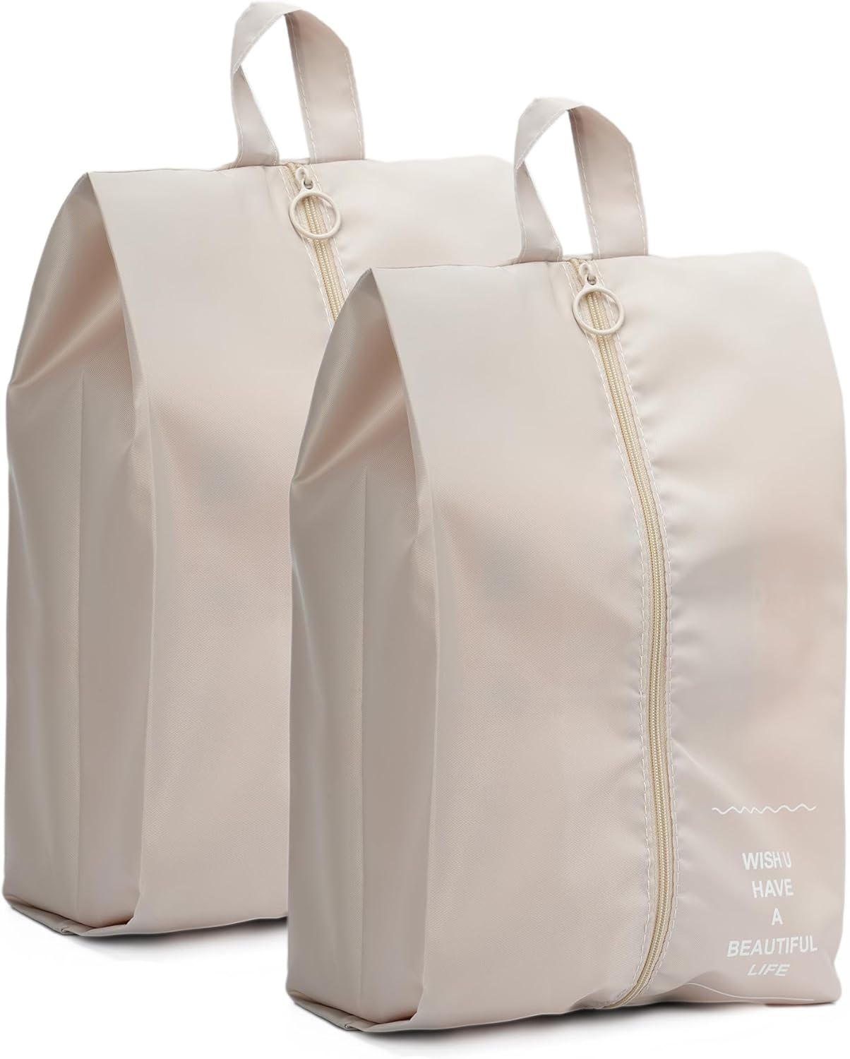 Shoe Bags for Travel, 2 Pack Large Multi-color Shoe Bags for Men Women, Waterproof Portable Shoe Organizer bag with Sturdy Zipper (Beige)