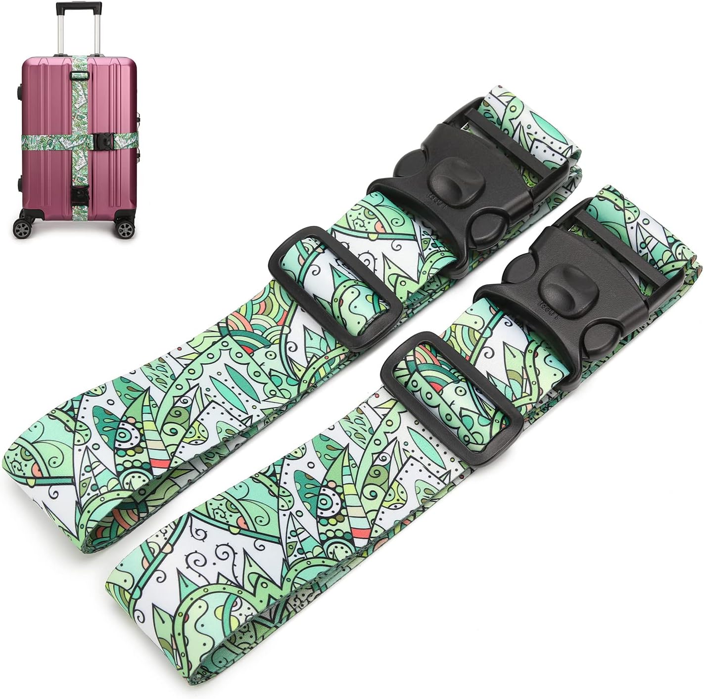 2 Pack 75'' x 2'' Adjustable Luggage Straps for Suitcase Belt Travel Bag Packing Straps Accessories (Grass)