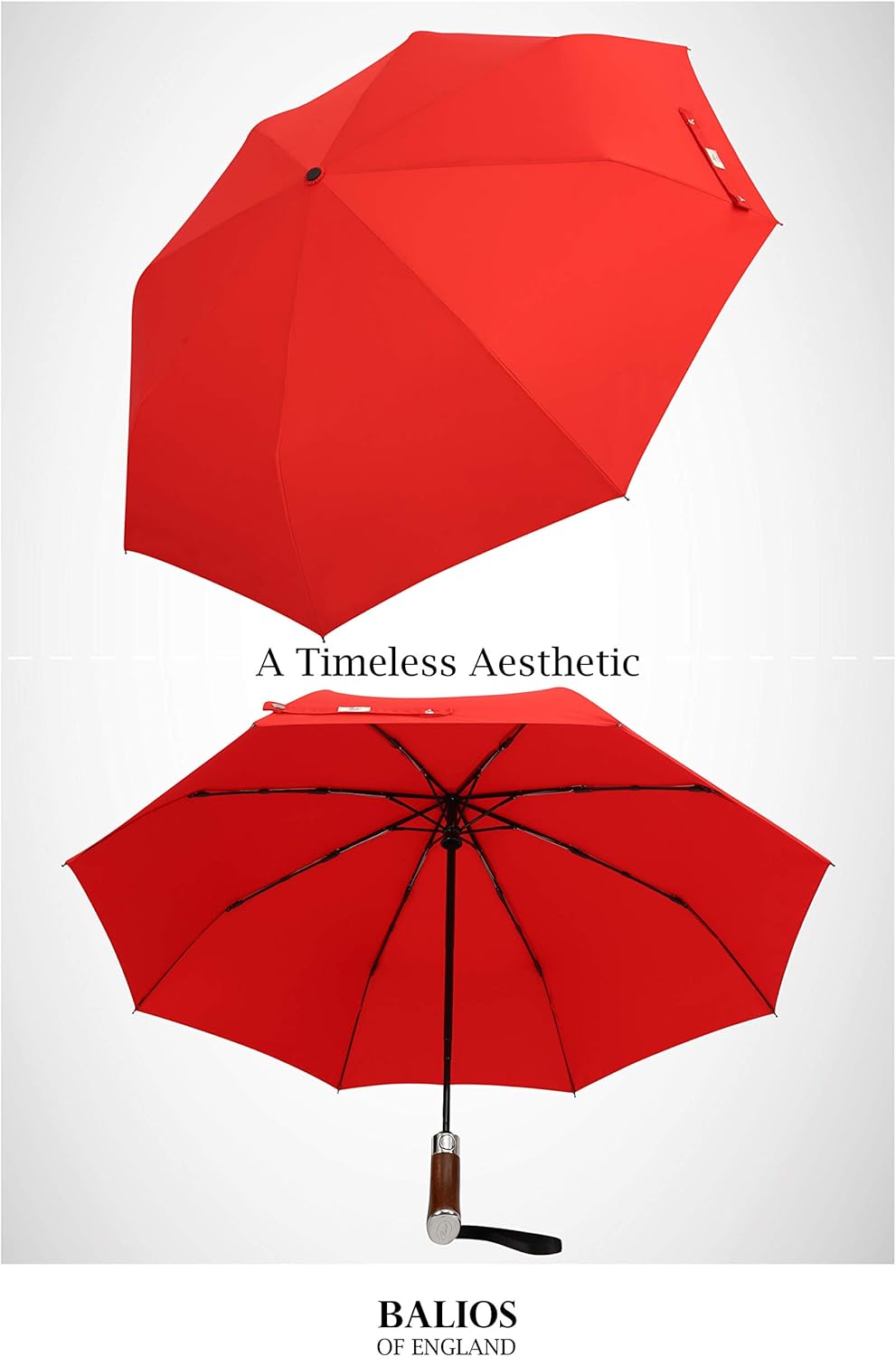 Balios (Designed in UK) Travel Umbrella Luxurious Golden Hardwood Handle Auto Open & Close Windproof Frame Single Canopy Automatic Folding Umbrella Men's & Ladies