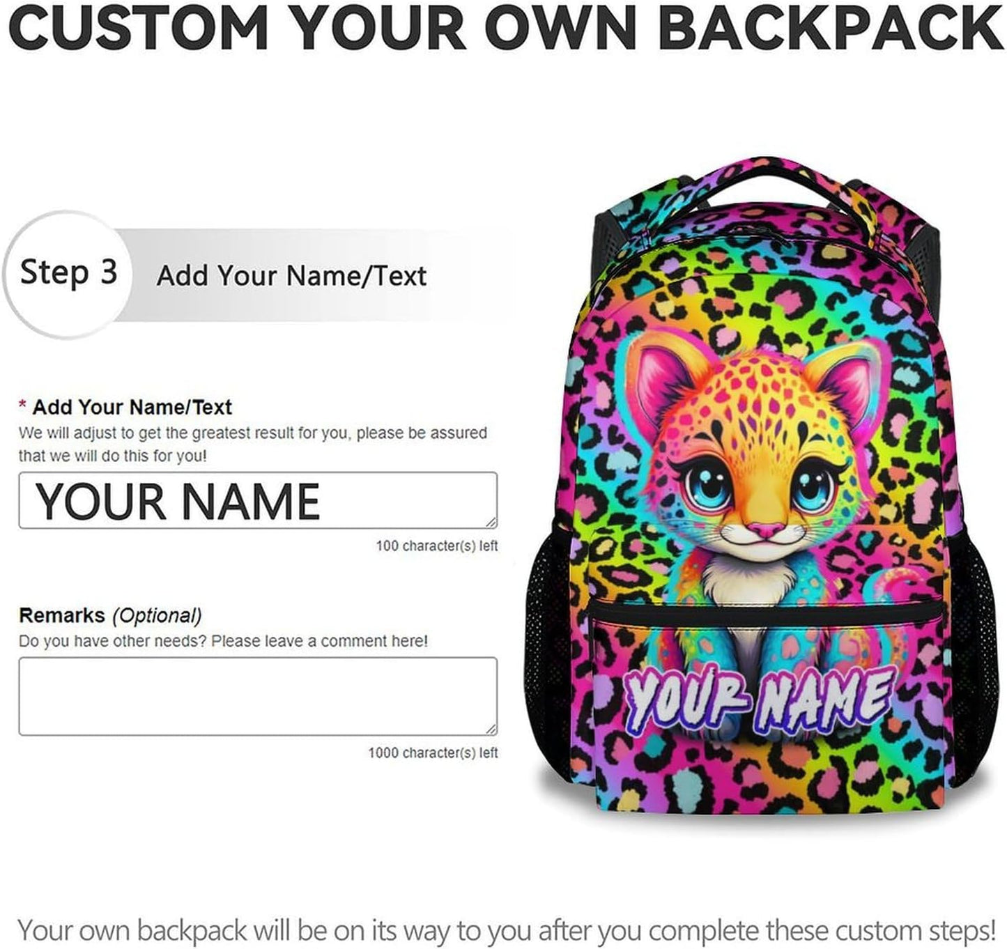 Custom School Backpack for Girls - 17 Inch Kids Cheetah Backpacks Ages 6-8 - Cute Rainbow Leopard Print School Bag for Kindergarten