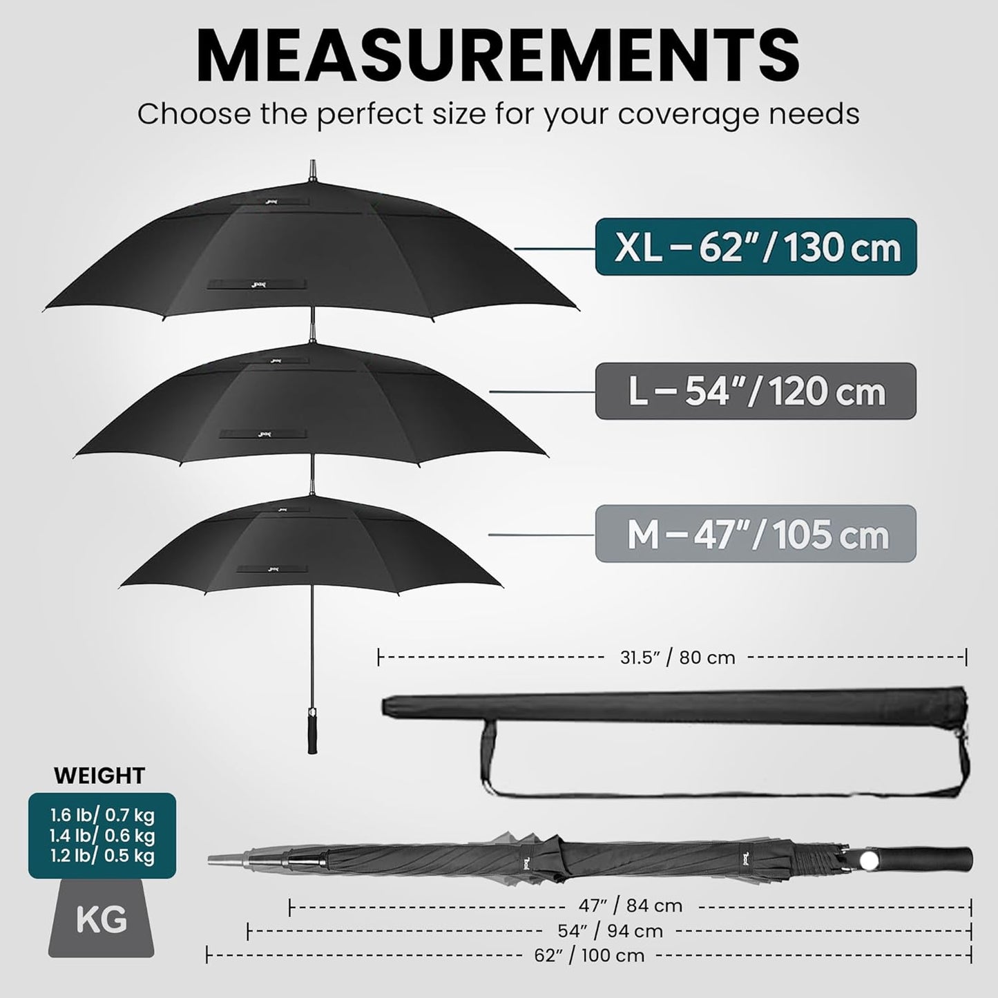 Golf Umbrella Windproof - 62/54/47 Inch Large Umbrellas For Rain Heavy Duty - Automatic Open Ultimate UV Protection - Water Repellent Double Canopy Vented - Best Sports Umbrella