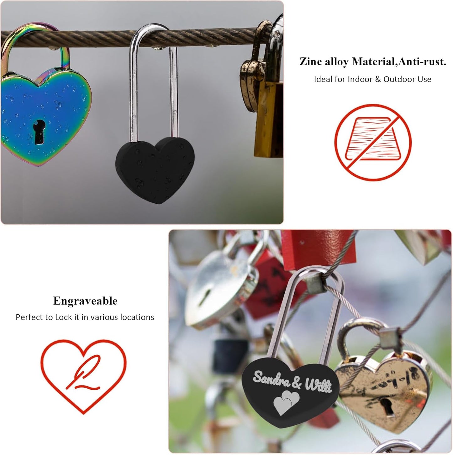 10PC 3.5" 50mm Love Lock Heart Padlock,Black Single Heart Wish Lock for Lovers Wedding,Valentines,Anniversary,Travel, Valentines Day, Bridge(NO Key)