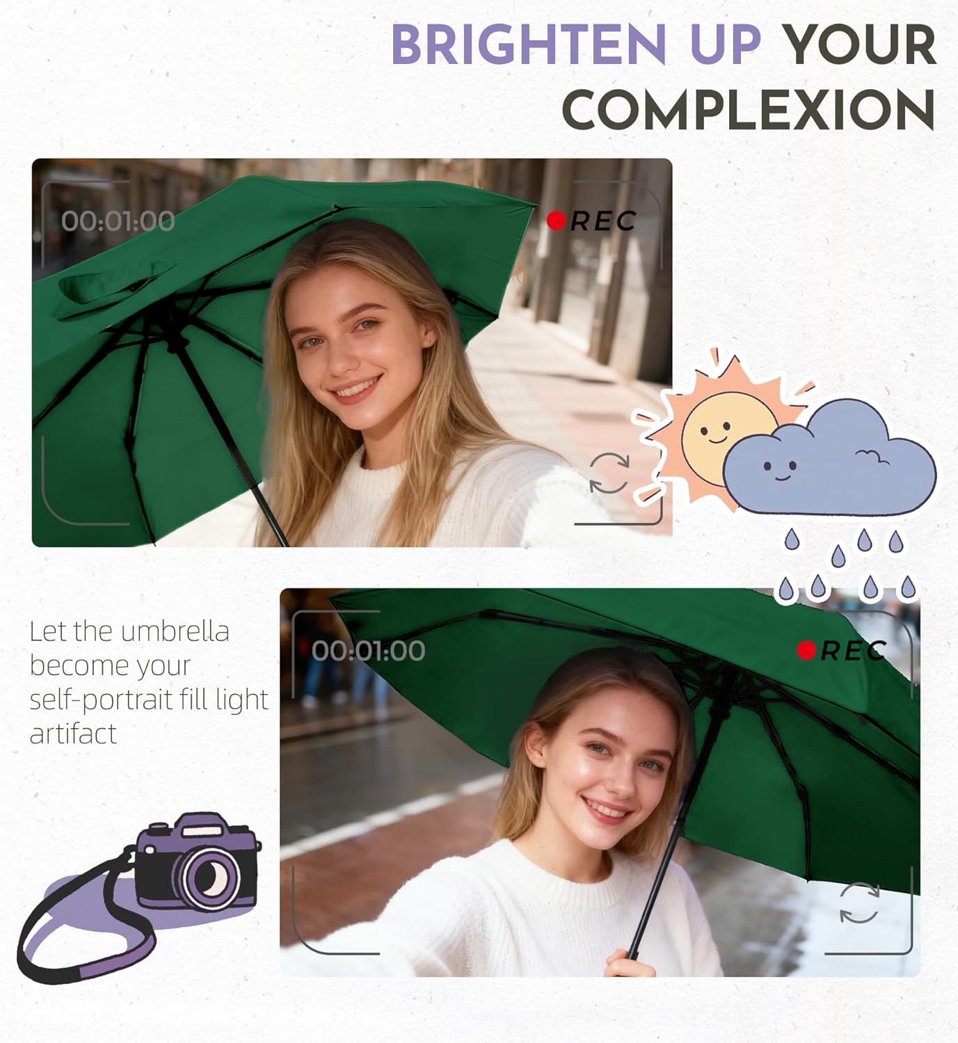 Travel Mini Umbrella Compact Small & Lightweight, UV Rain Protection, Pocket-Sized Folding Umbrellas with Quickdraw & Case for Men Women & Kids Backpack