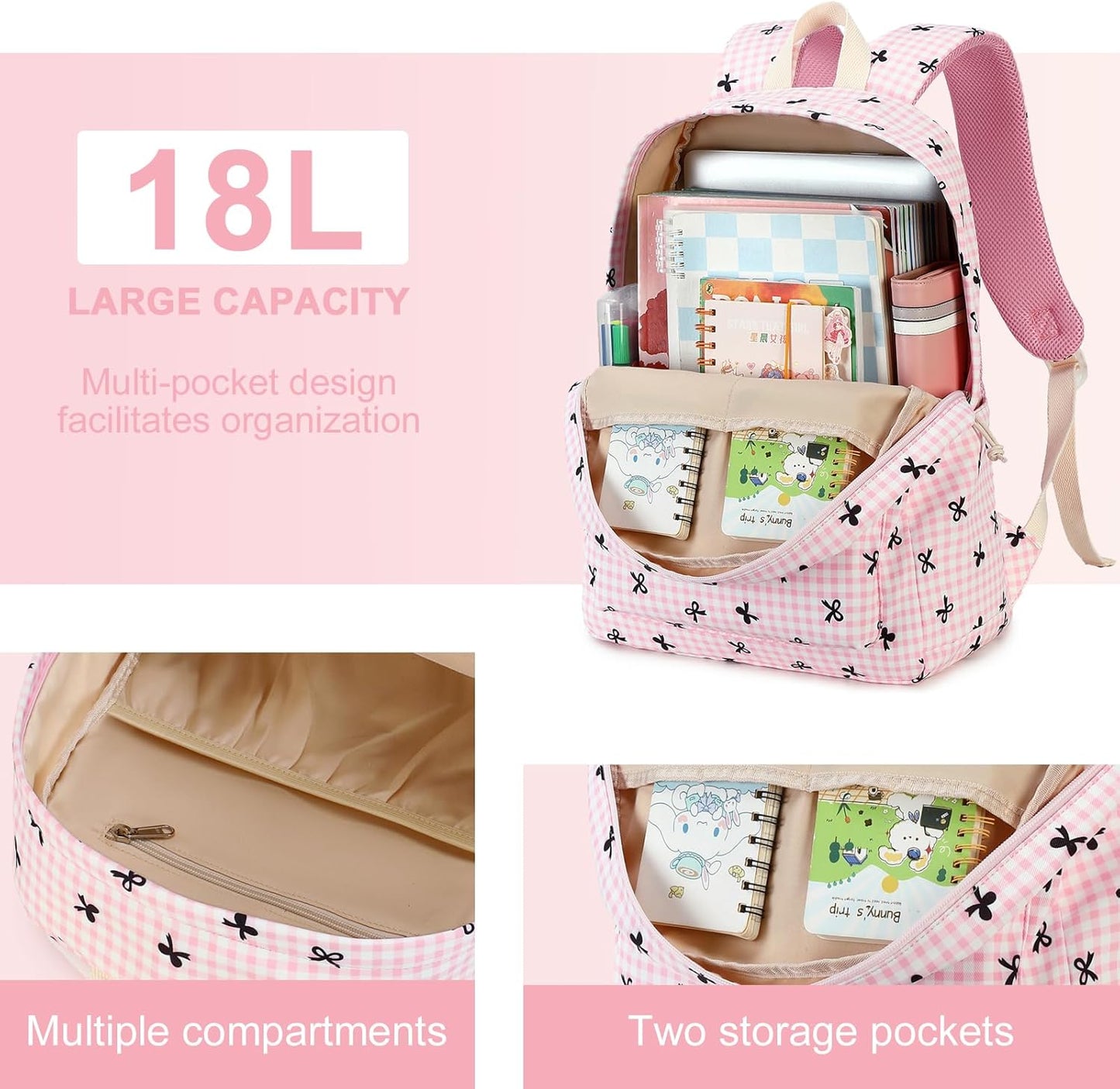 LEDAOU Backpack for Girls School Bag Kids Bookbag Teen Backpack Set Daypack with Lunch Bag and Pencil Case