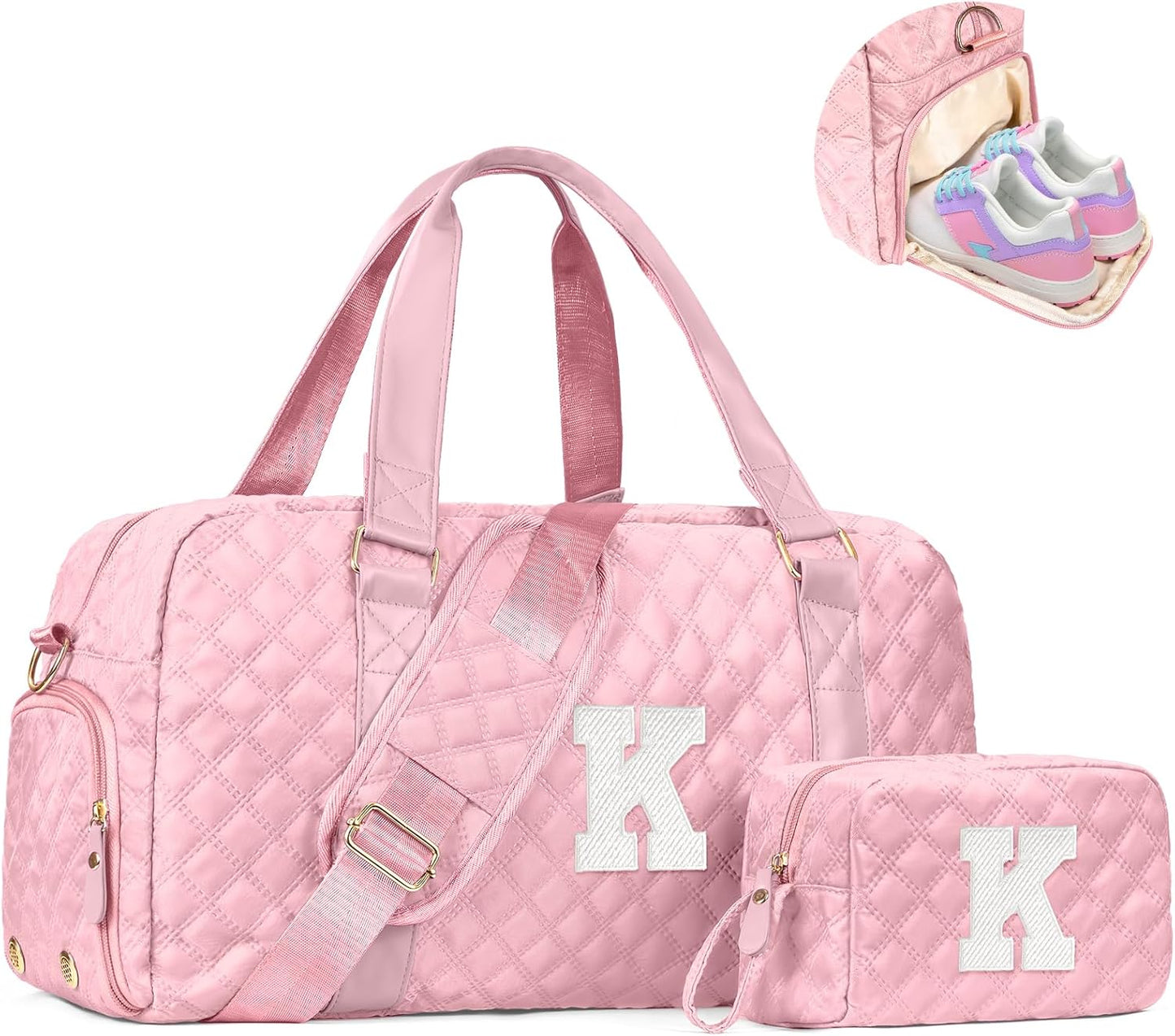 Monogram Duffle Bag Women Girls Gift: Initial Overnight bags, Dance Cheer bag Sports for Girl, Kid Gymnastics Bags, Birthday Gifts for Women Girls Kids Teens Mom Teacher