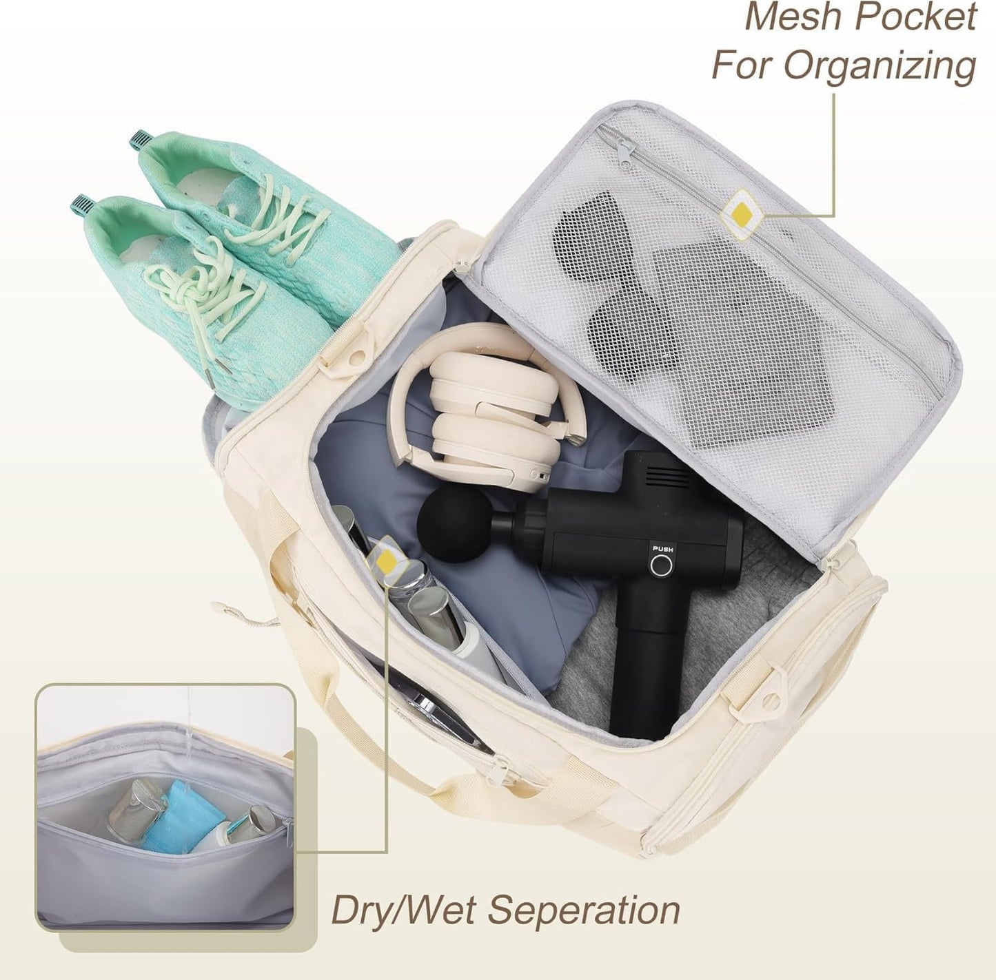 MAXTOP Gym Bag for Women Men Travel Duffle Bag Large Capacity Carry On Weekender Overnight Bag With Shoe Compartment Gym Tote Dry Wet Separation Duffel Bag for Travel