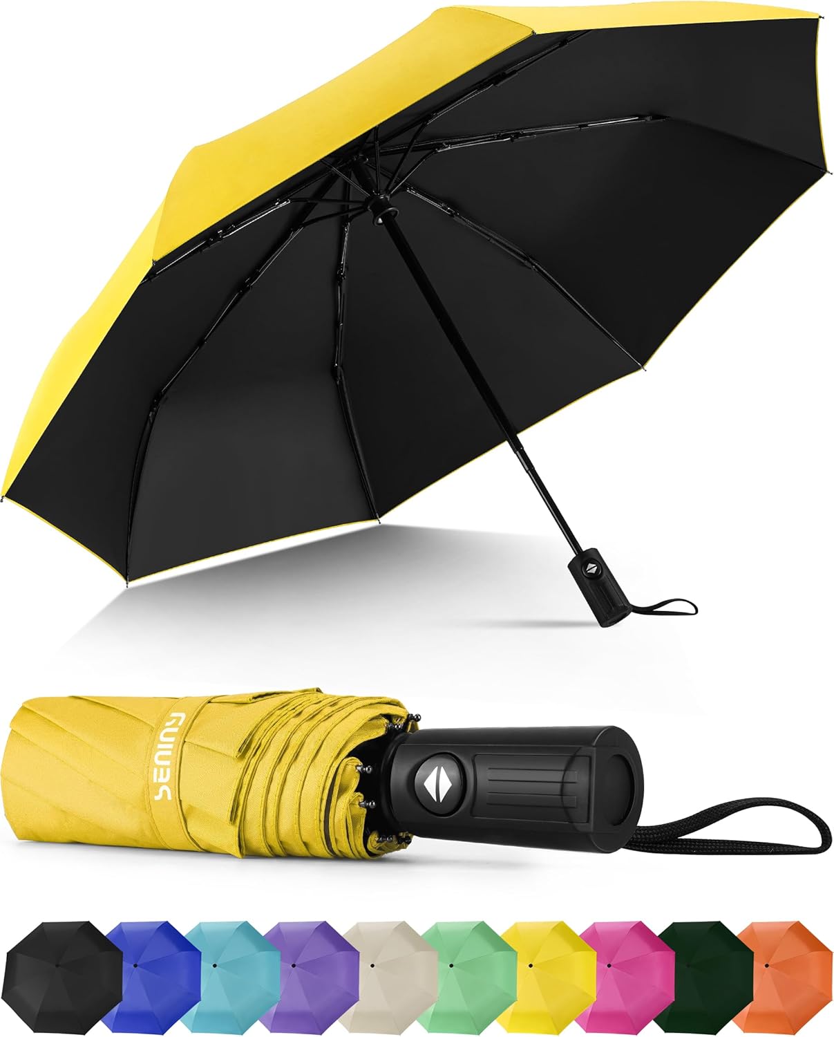 Seniny Windproof Travel Umbrella, Automatic Umbrellas for Rain, Portable & Compact Umbrellas for Backpack, Strong UV for Protection, Folding Small Sun Umbrella for Car, Walking