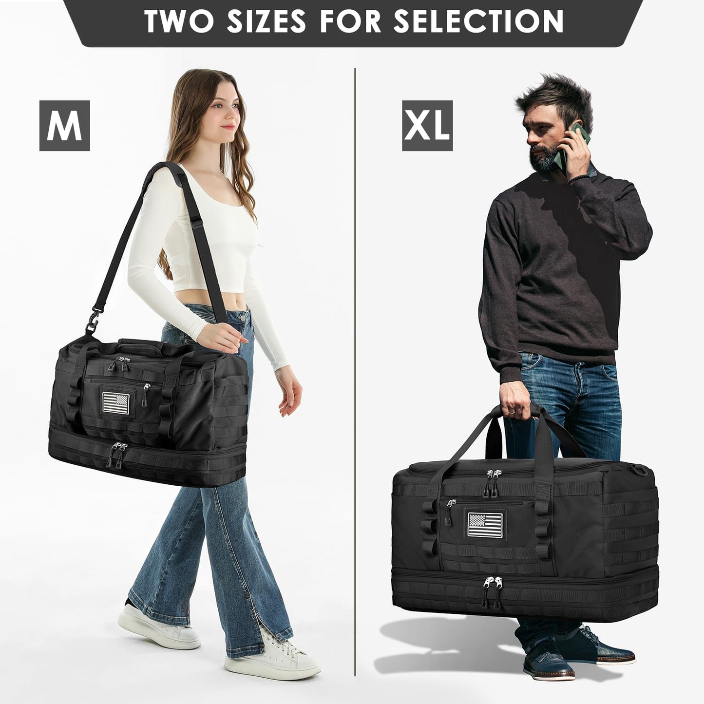 ETRONIK Travel Bag for Men Women, Gym Bag & Tactical Duffle Bags for Travel, Carry on with Toiletry Bag and Shoe Compartment, Weekender Overnight Trip with Wet Pocket for Workout Medical, Black