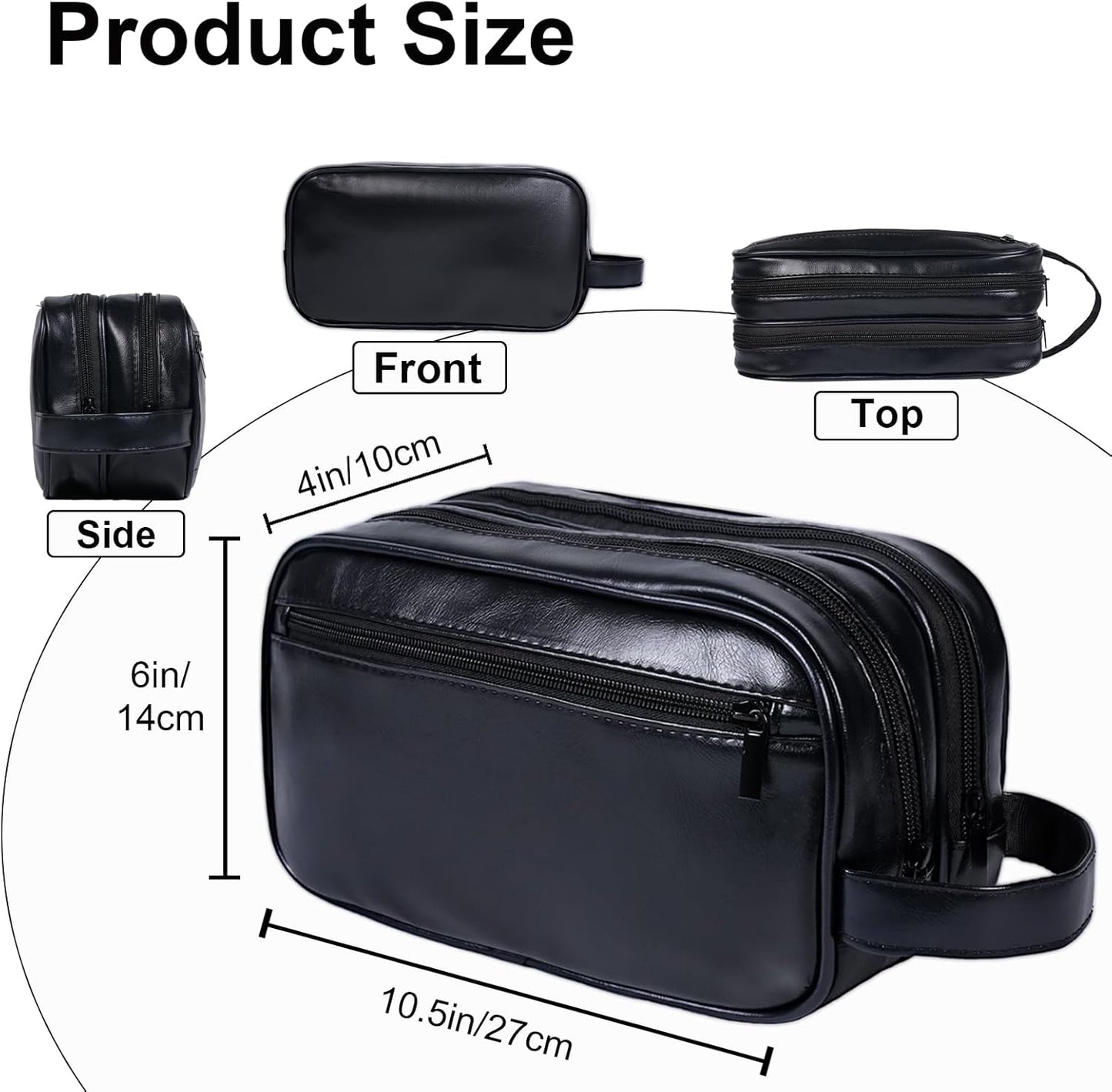 Mens travel toiletry bag, Gift For Men，PU Leather Water Resistant Cosmetic Bag Dopp Kit Shaving Pouch with Large Capacity for Toiletries Accessories(Black)