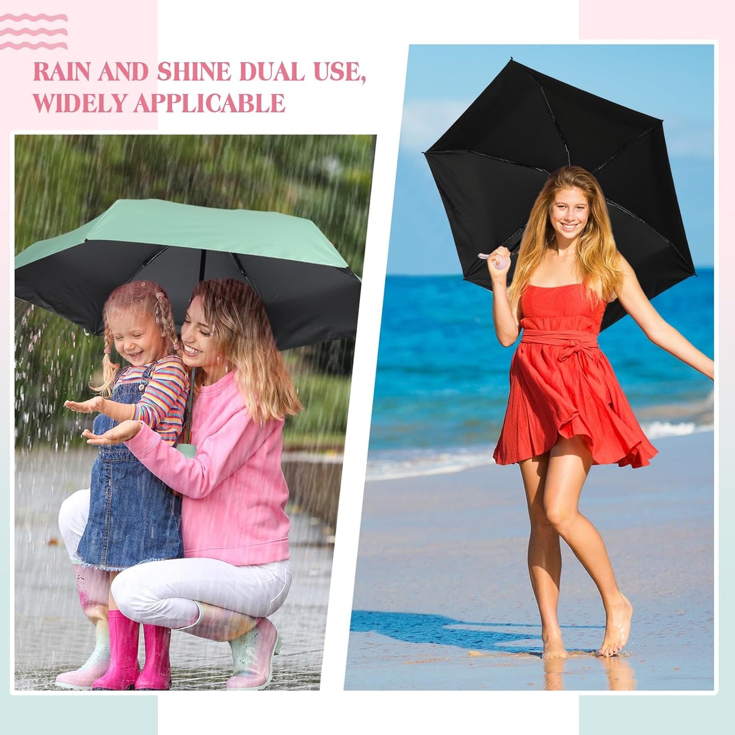 Sweetude 12 Pcs Travel Mini Umbrellas for Purse Bulk Folding Compact Lightweight Windproof UV Pocket Collapsible Umbrella for Kids Backpack Rain Wedding Party Women Girls