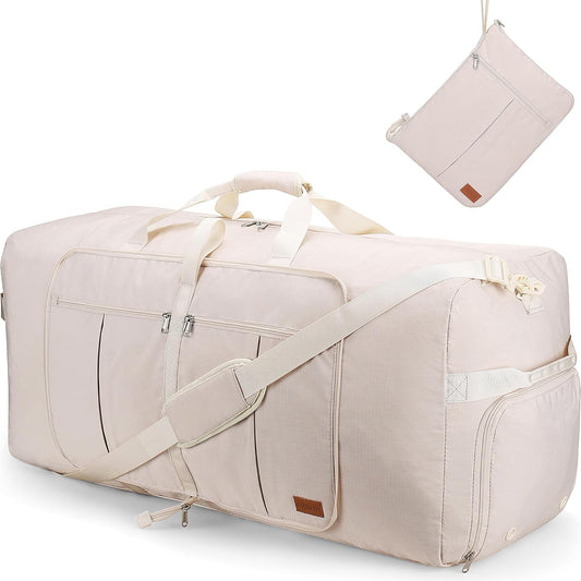 120L Travel Duffle Bag for Men and Women, Urtala 34” Large Duffle Bag for Traveling with Shoe Compartment, Foldable Duffel Bag Water & Tear Resistant (Beige)