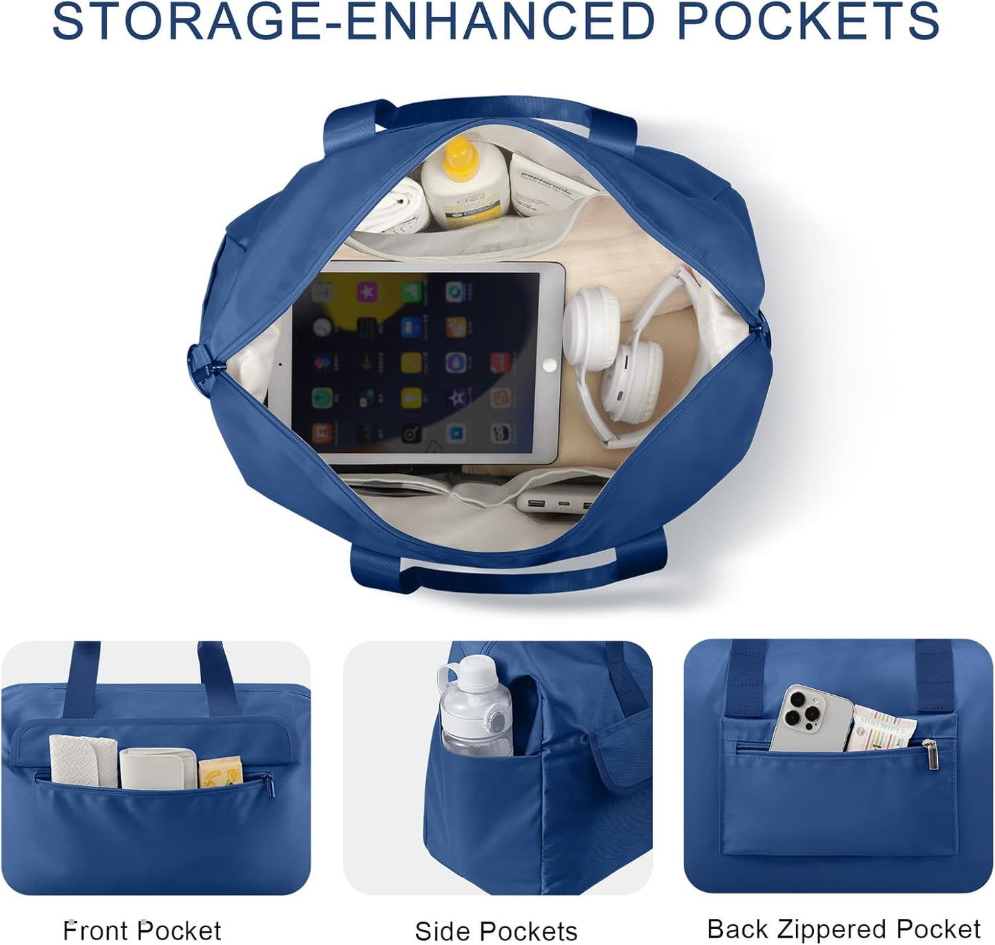 18x14x8 Personal Item Bag with Wet Pocket & Toiletry Bag, Travel Duffel Bag for Gym Underseat Weekender Carry On Luggage for Women Men (Navy Blue)