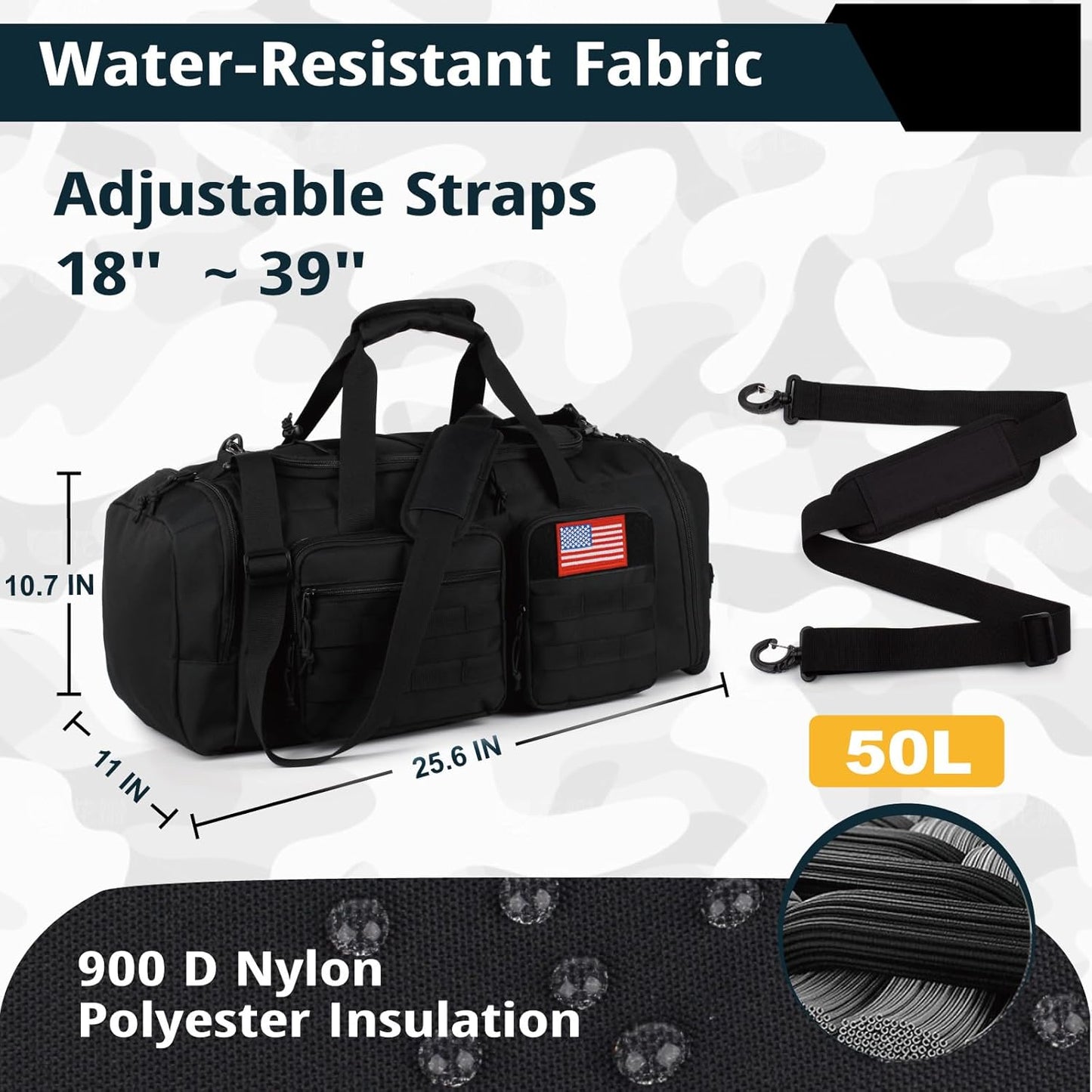 Tactical Gym Bag for Men，50L Large 3 in 1 Sports Duffle Bag with Shoes Compartment for Travel,Water Resistant Travel Backpack Weekender Overnight Bag with Wet Pocket for Women