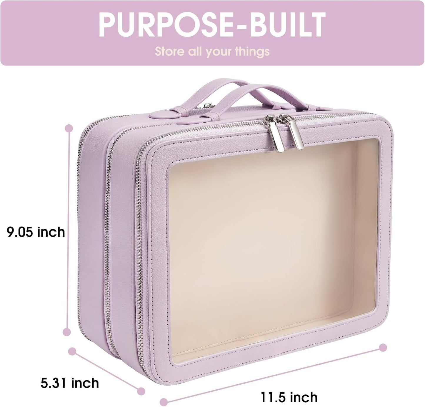 Clear Makeup Bag,Large Toiletry Case for Women,PU Leather Travel Cosmetic Bag,Detachable Makeup Case,Double Compartment Make up Organizer