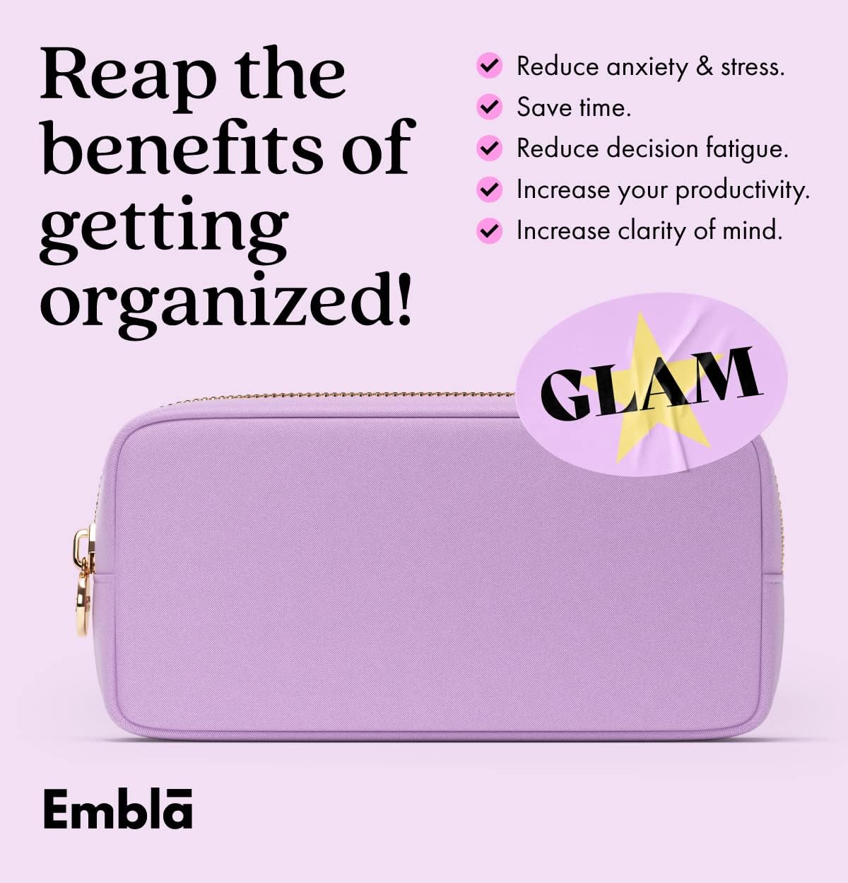 Embla Makeup Bag Travel Cosmetics Pouch and Toiletry Bag, Nylon Zipper Pouch Purse, Cute Make Up Organizer Storage Tote for Women Girls, Waterproof Travel Skincare Case, Small Makeup Bags, Grape