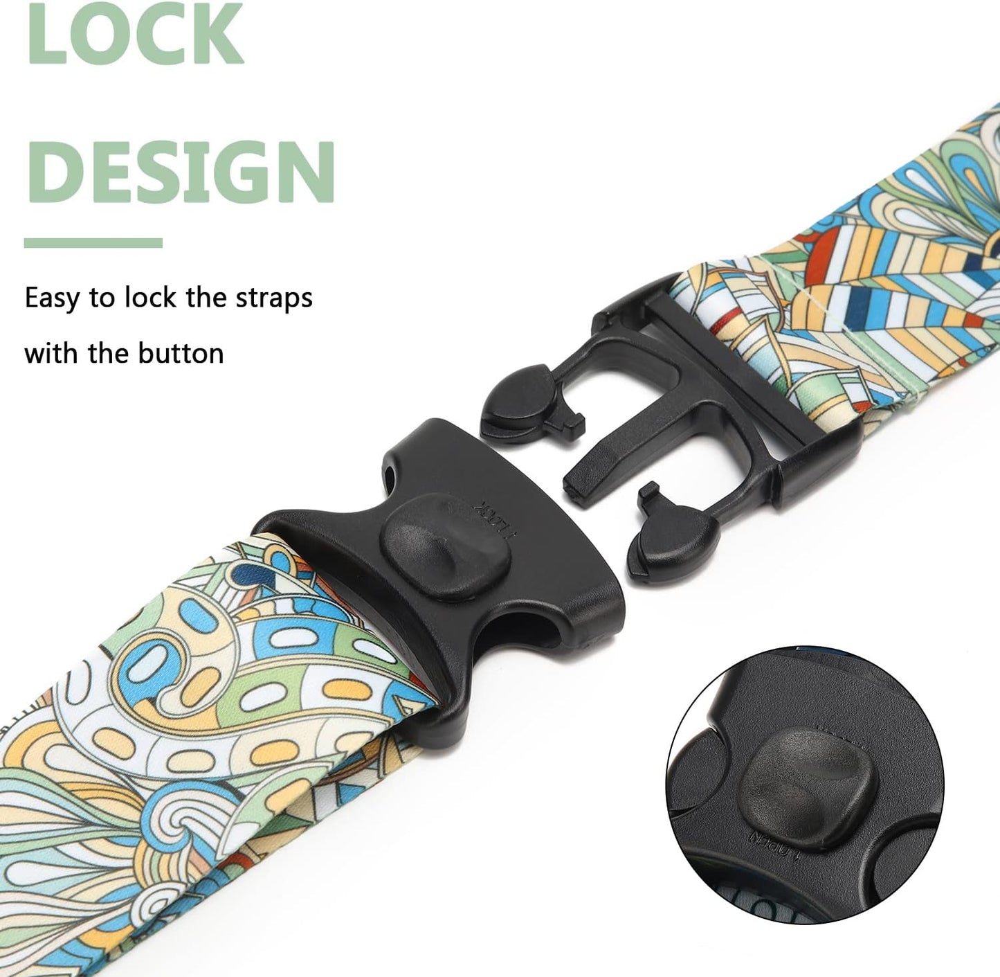 2 Pack 75'' x 2'' Adjustable Luggage Straps for Suitcase Belt Travel Bag Packing Straps Accessories (Green Flower)