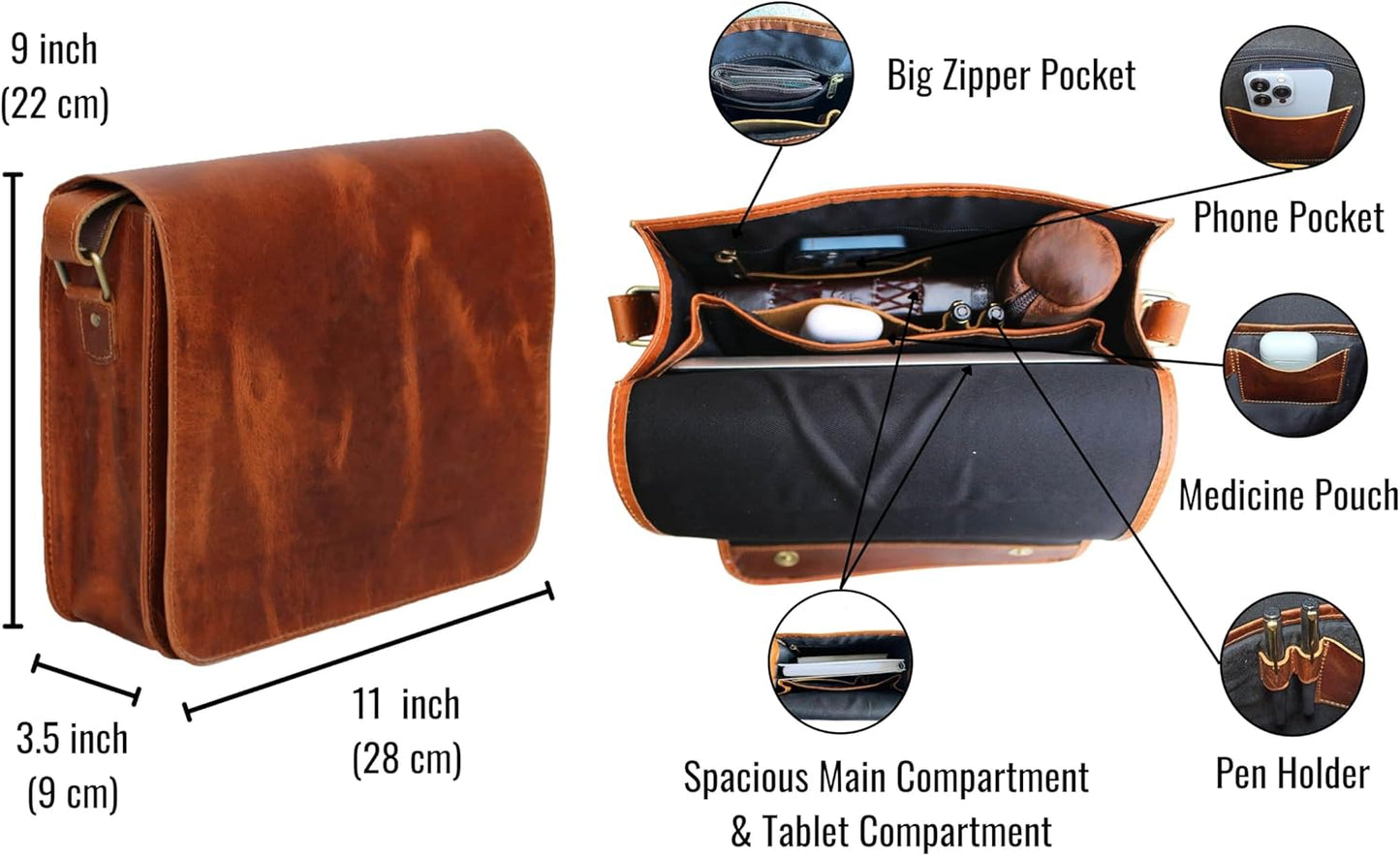 leather messenger bag laptop case office briefcase gift for men computer distressed shoulder bag