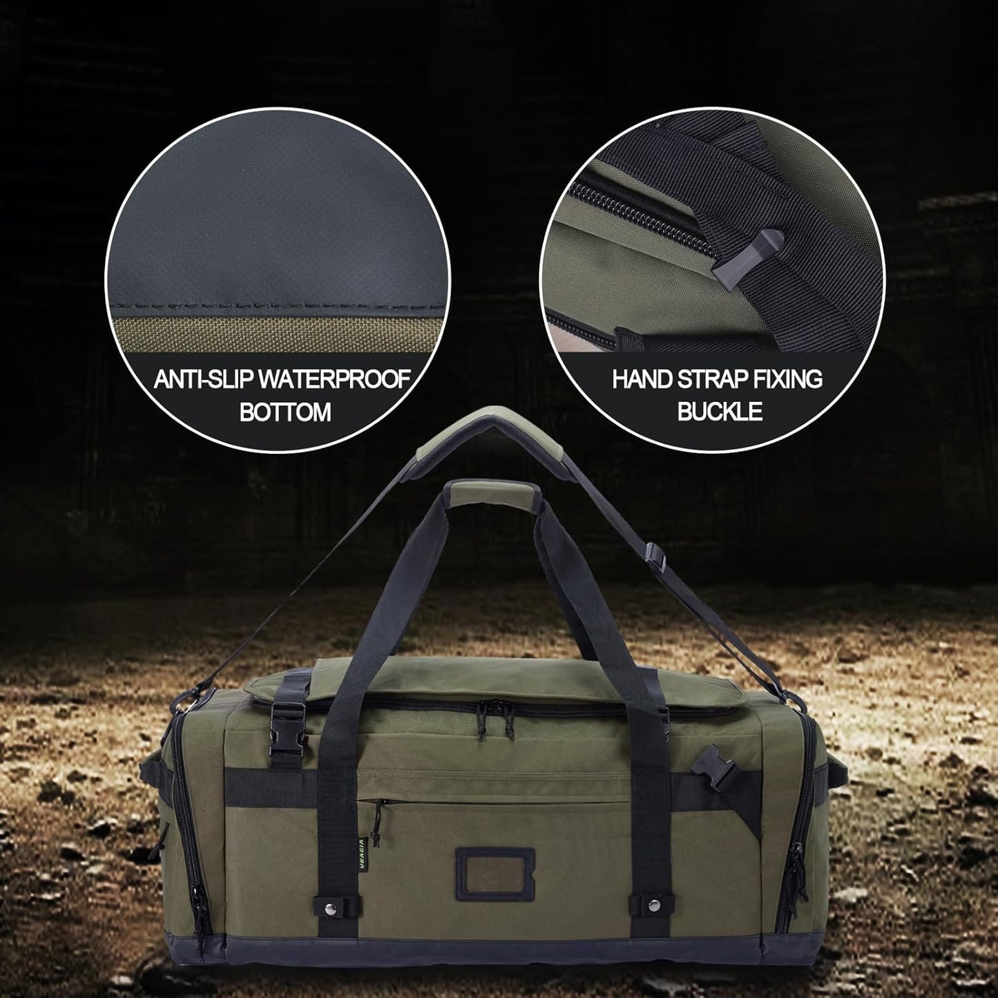 Large Duffle Bag for Travel - Men & Women, Foldable Gym Duffle Backpack, Heavy Duty Tactical Military Canvas Duffel Bags, Extra Big Carry On with Shoe Pockets, Waterproof (80L/103L)